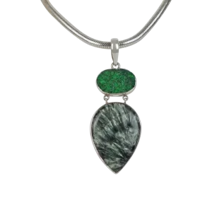 Sterling Silver Pedant with a Very Beautiful Seraphinite Pendant Accent With a Sparkling Uvarovite