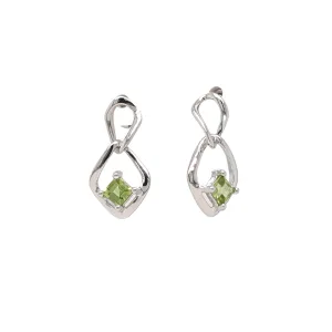 Sterling Silver Peridot Dangle Earrings Princess Cut