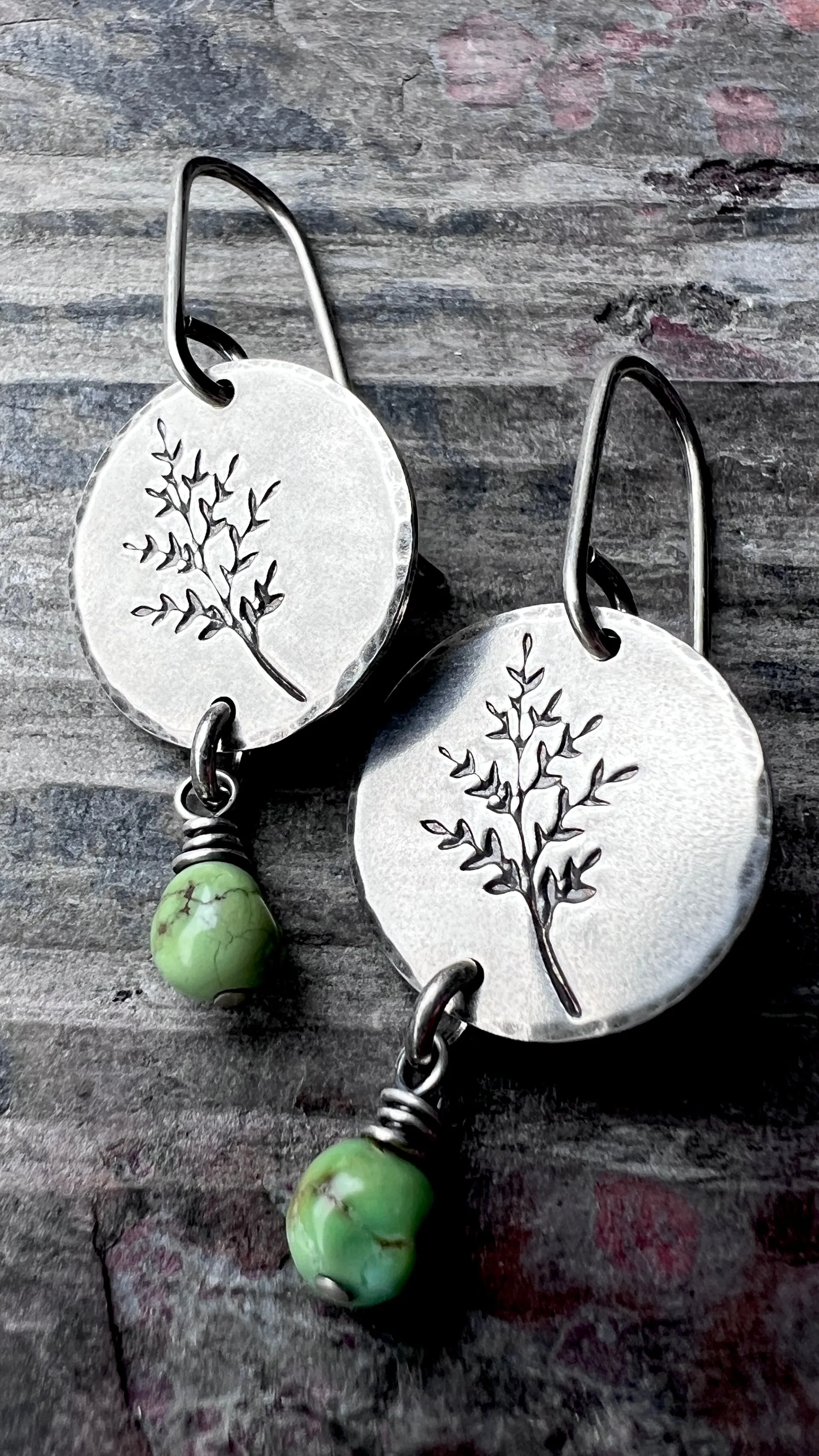 Sterling Silver Turquoise Earrings | Sprig Leaf Dangle Earrings with Genuine Turquoise Beads
