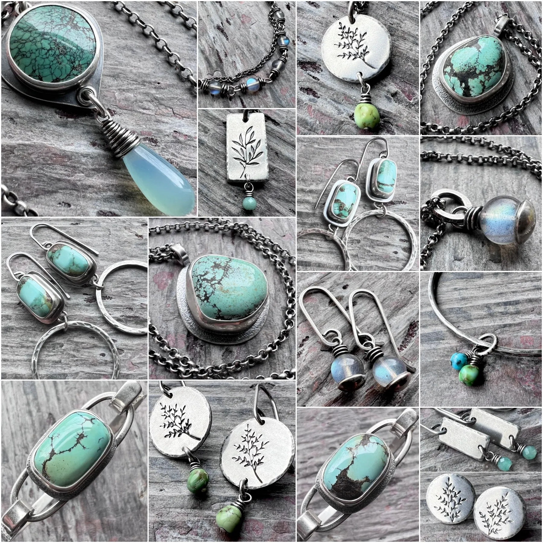 Sterling Silver Turquoise Earrings | Sprig Leaf Dangle Earrings with Genuine Turquoise Beads