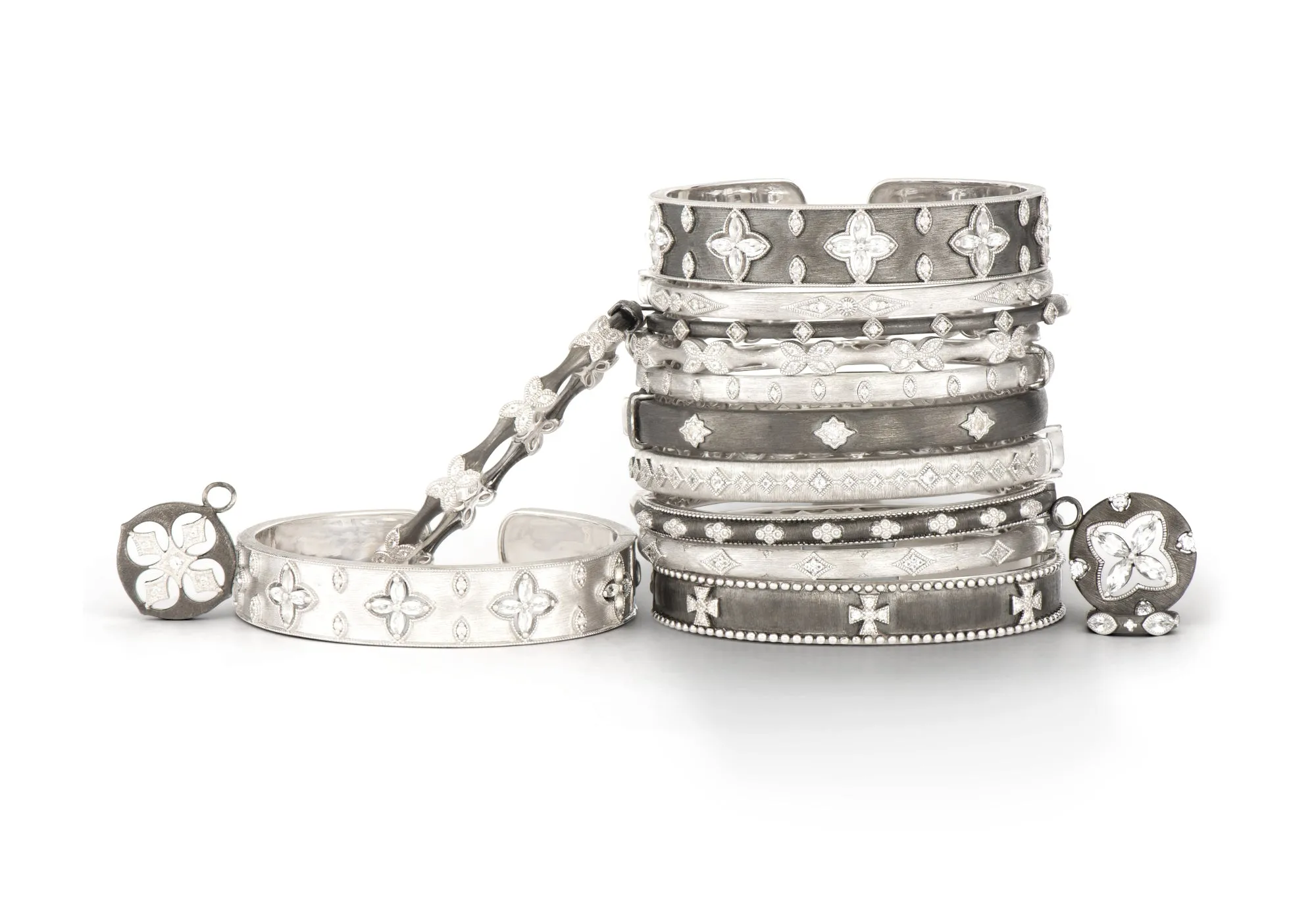 Sterling Silver White Topaz Hexagon Clusters Bangle