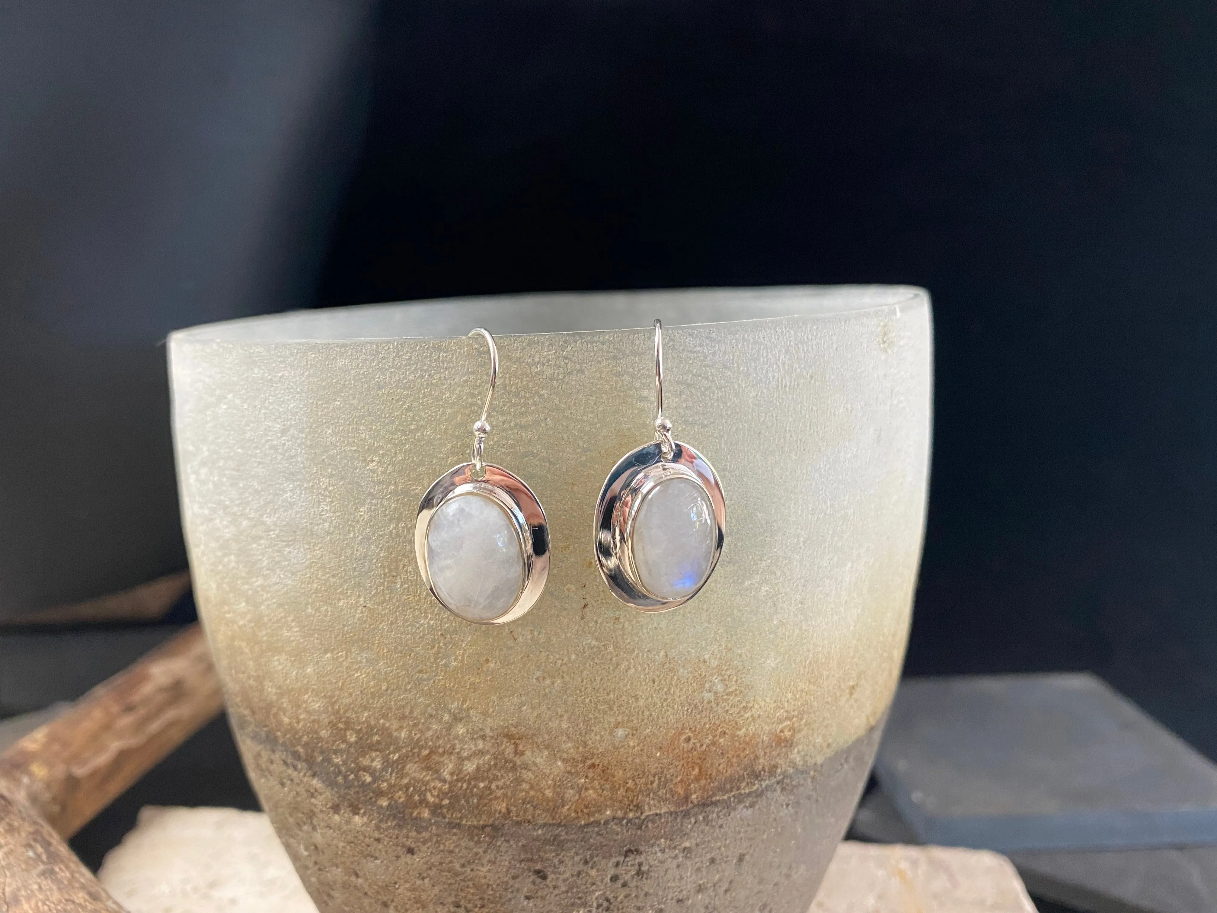 Stone And Silver Earrings - Rainbow Moonstone, Turquoise, Rose Quartz, Labradorite