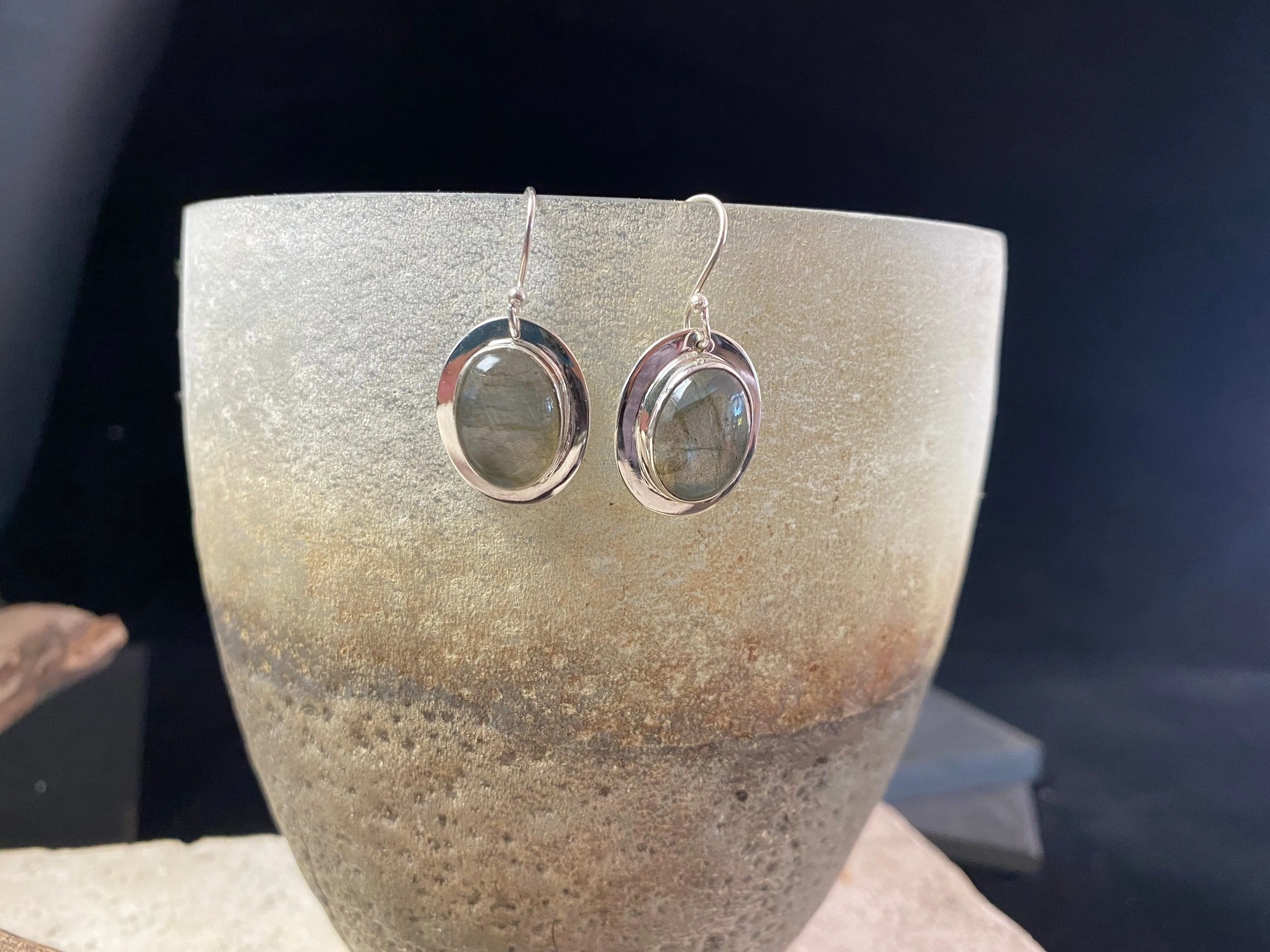 Stone And Silver Earrings - Rainbow Moonstone, Turquoise, Rose Quartz, Labradorite