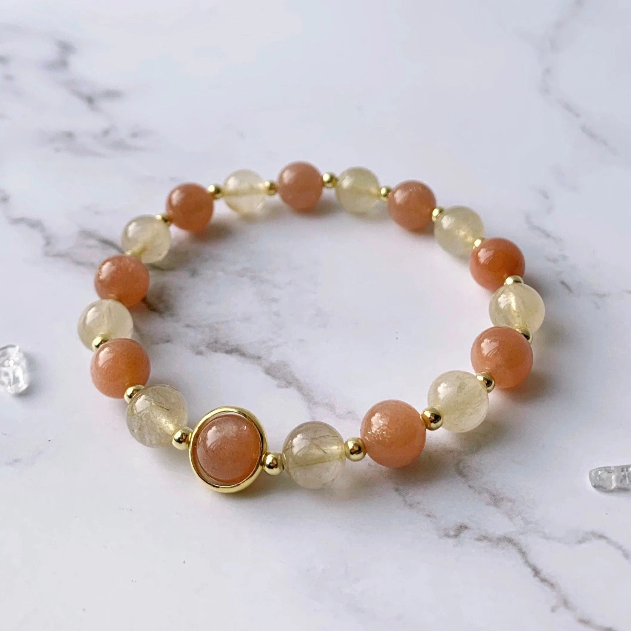 Sunstone & Citrine Gold Beaded Bracelet