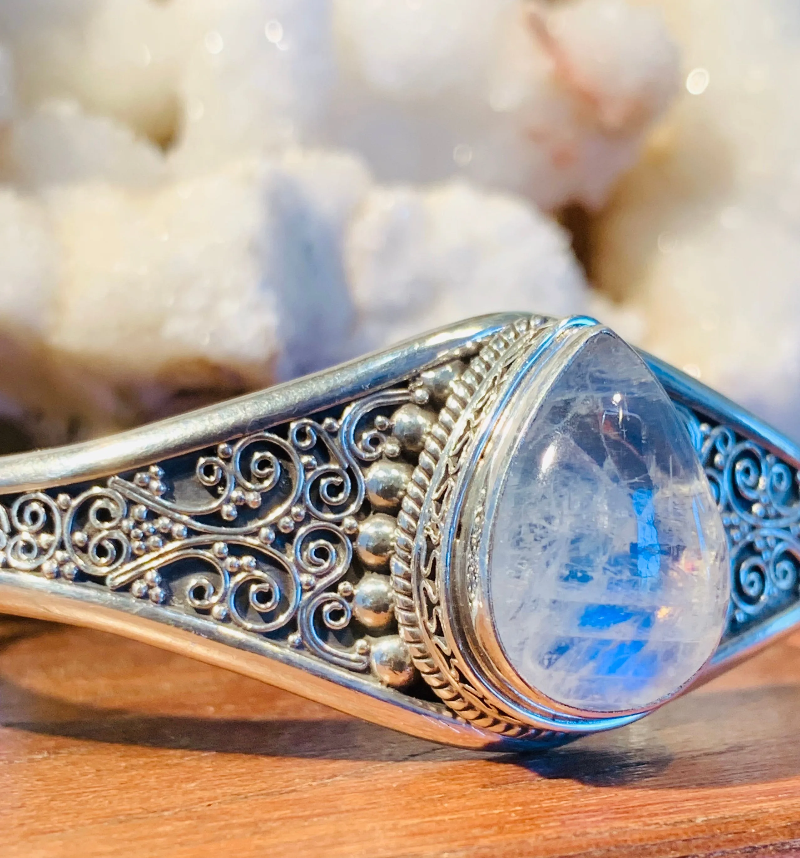 Swirling Moonstone Goddess Cuff