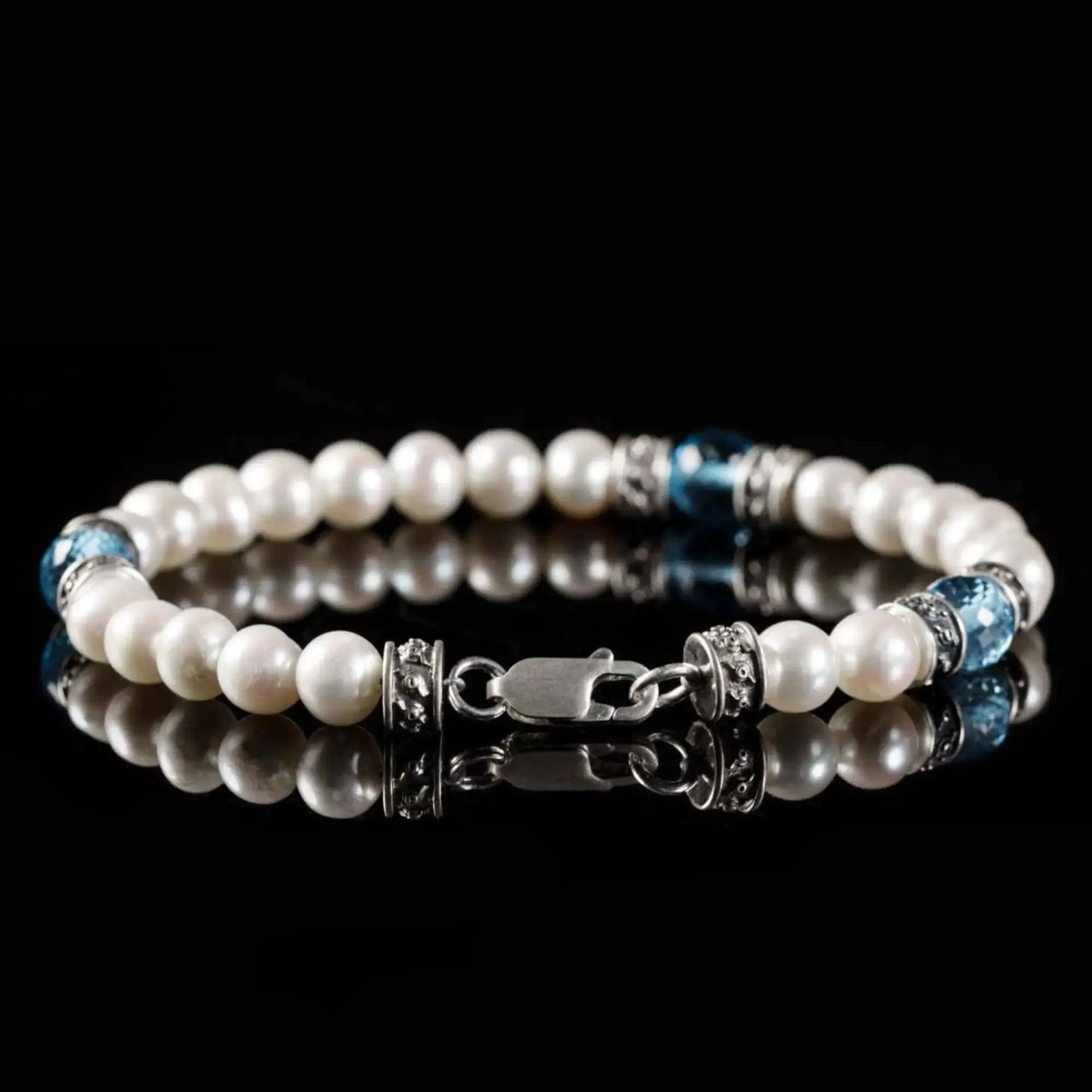 Swiss Blue Topaz - Pearl Bracelet VI (6 - 8mm)