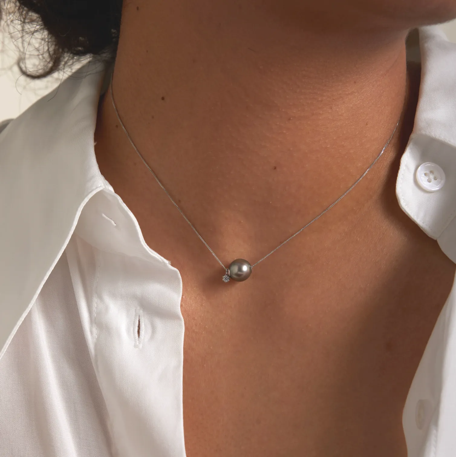 Tahiti Pearl Necklace Zircon Accent 18K Gold