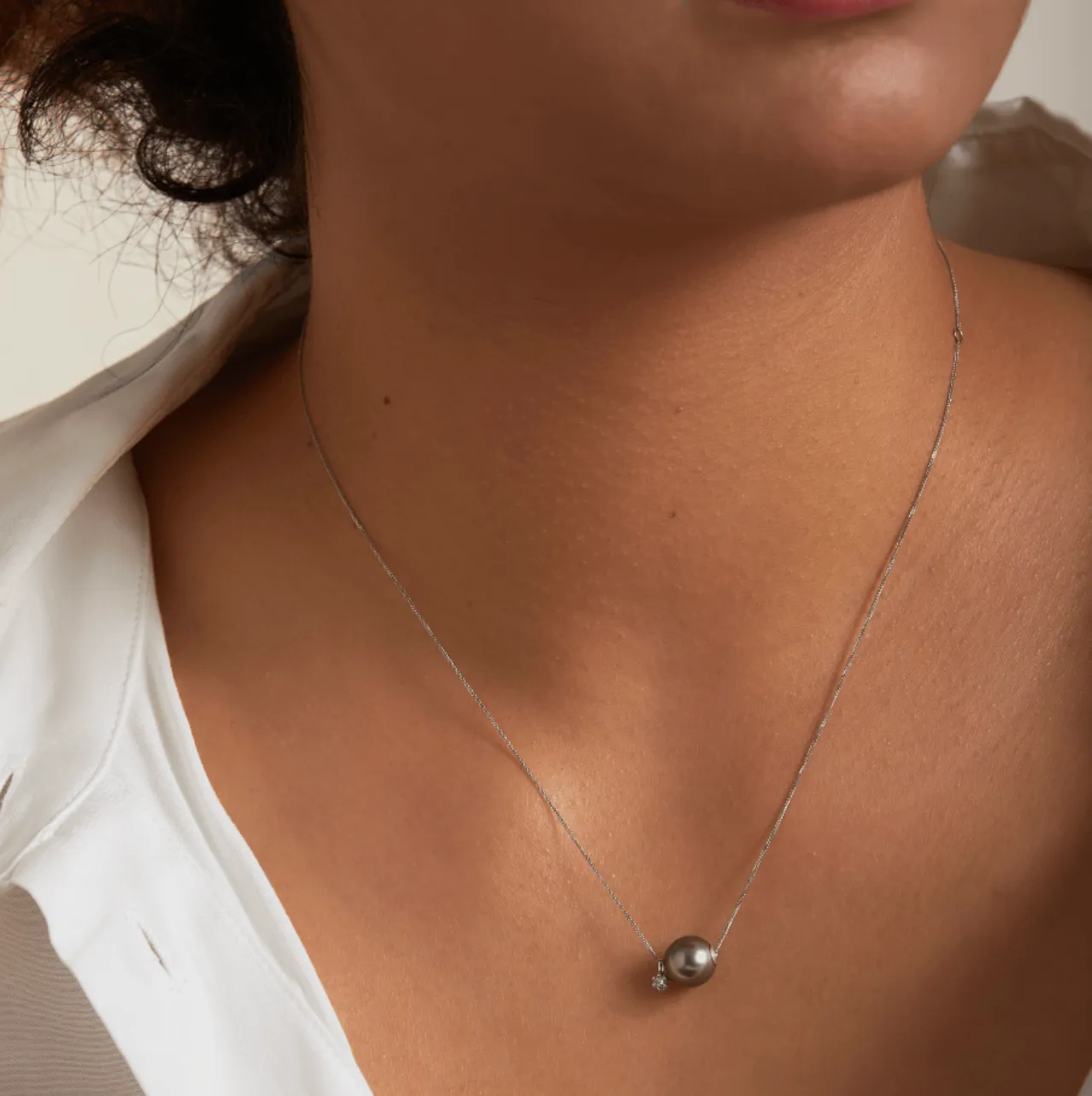 Tahiti Pearl Necklace Zircon Accent 18K Gold