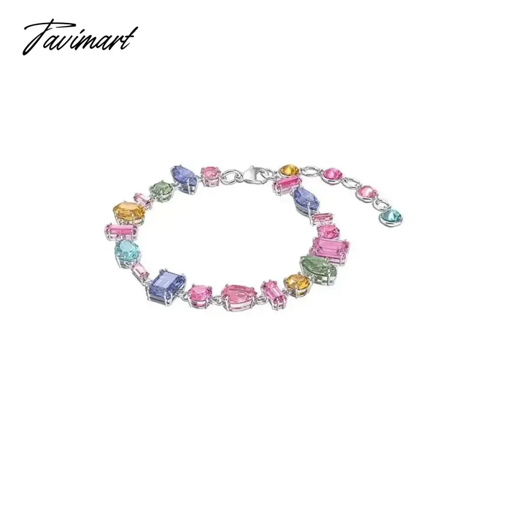 Tavimart New Sparkling Colorful Crystal Bracelets For Women Korean Zircon Metal Chain Bracelet Party Jewelry Valentine's Day Gift
