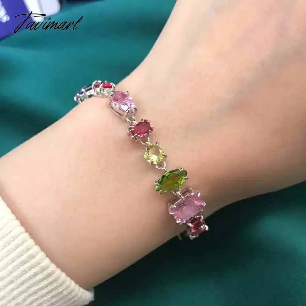 Tavimart New Sparkling Colorful Crystal Bracelets For Women Korean Zircon Metal Chain Bracelet Party Jewelry Valentine's Day Gift