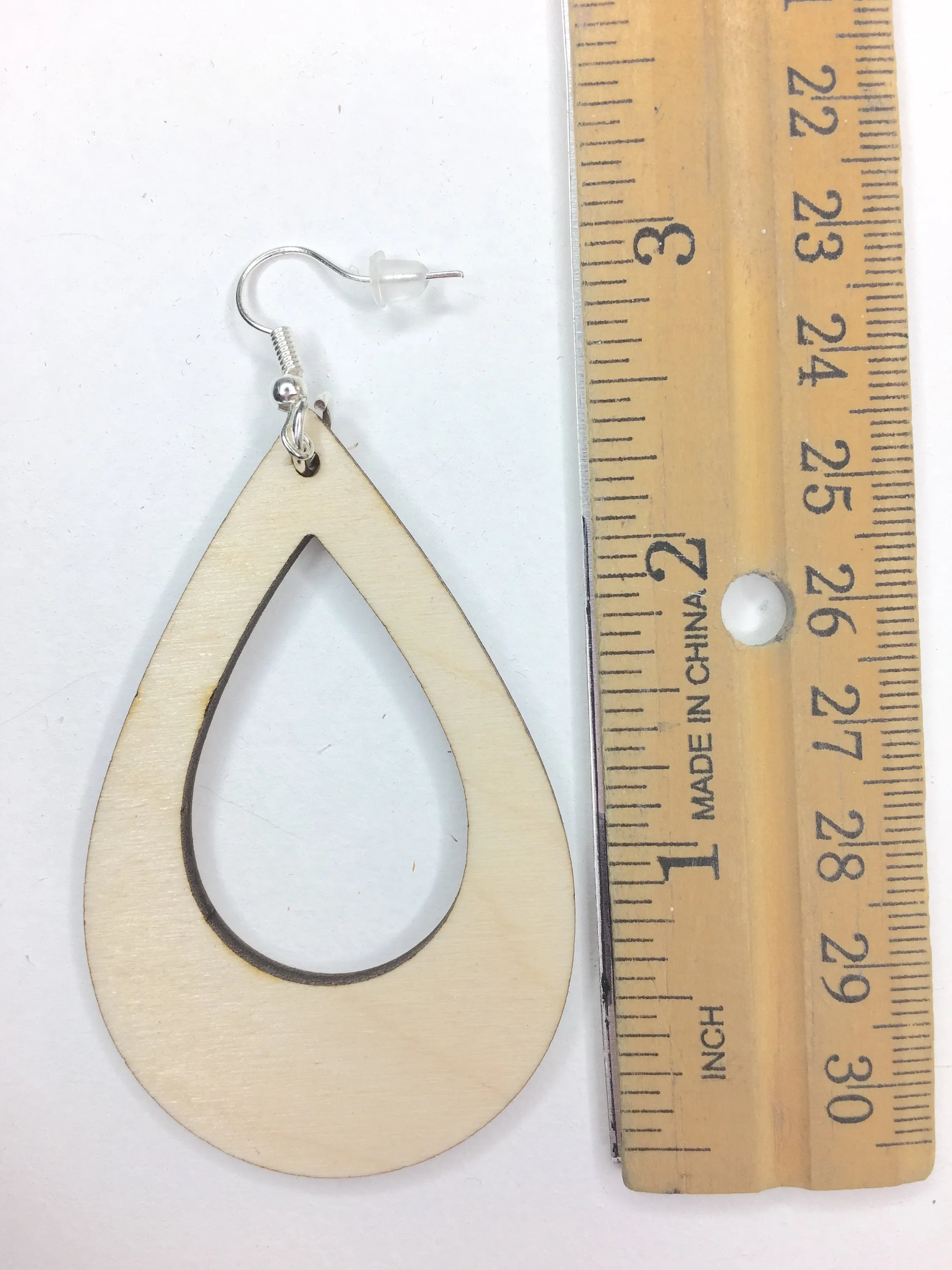 Teardrop Cutout Wood Birch Dangle Earrings, Drop Light Weight Earrings, Birthday Gift for a Friend
