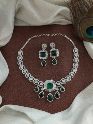 The Allure of Shine Rhodium Plated Zircon Diamond Necklace Set