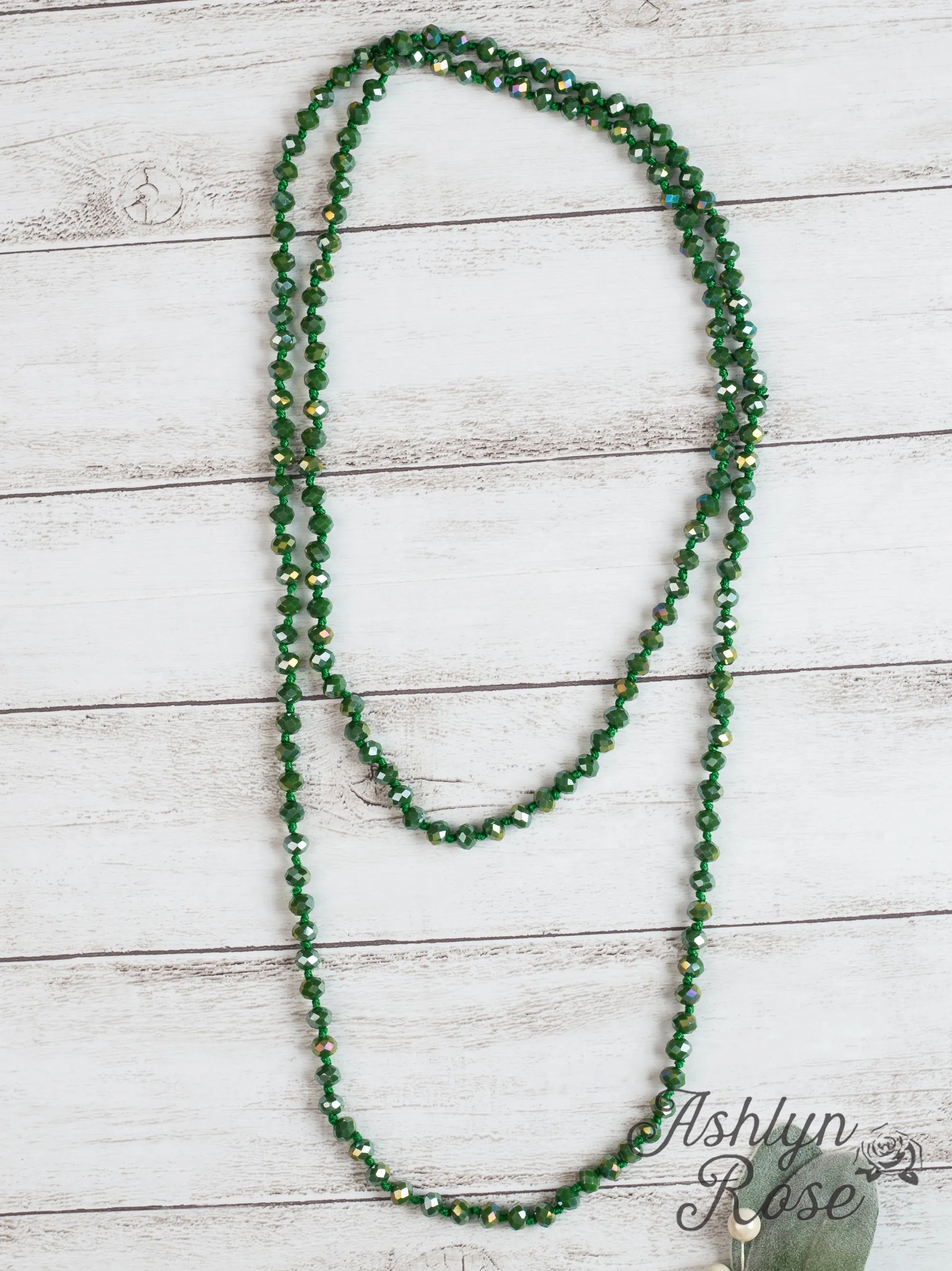 The Essential 60" Double Wrap Beaded Necklace, Moss Green
