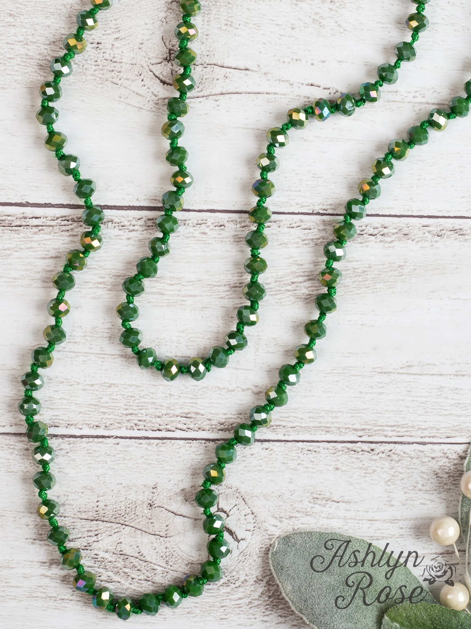 The Essential 60" Double Wrap Beaded Necklace, Moss Green