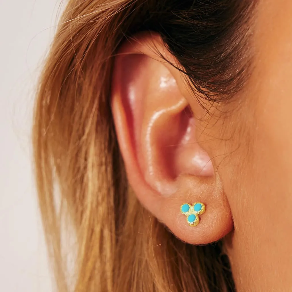 Threeni Stud Earrings - Gold Turquoise