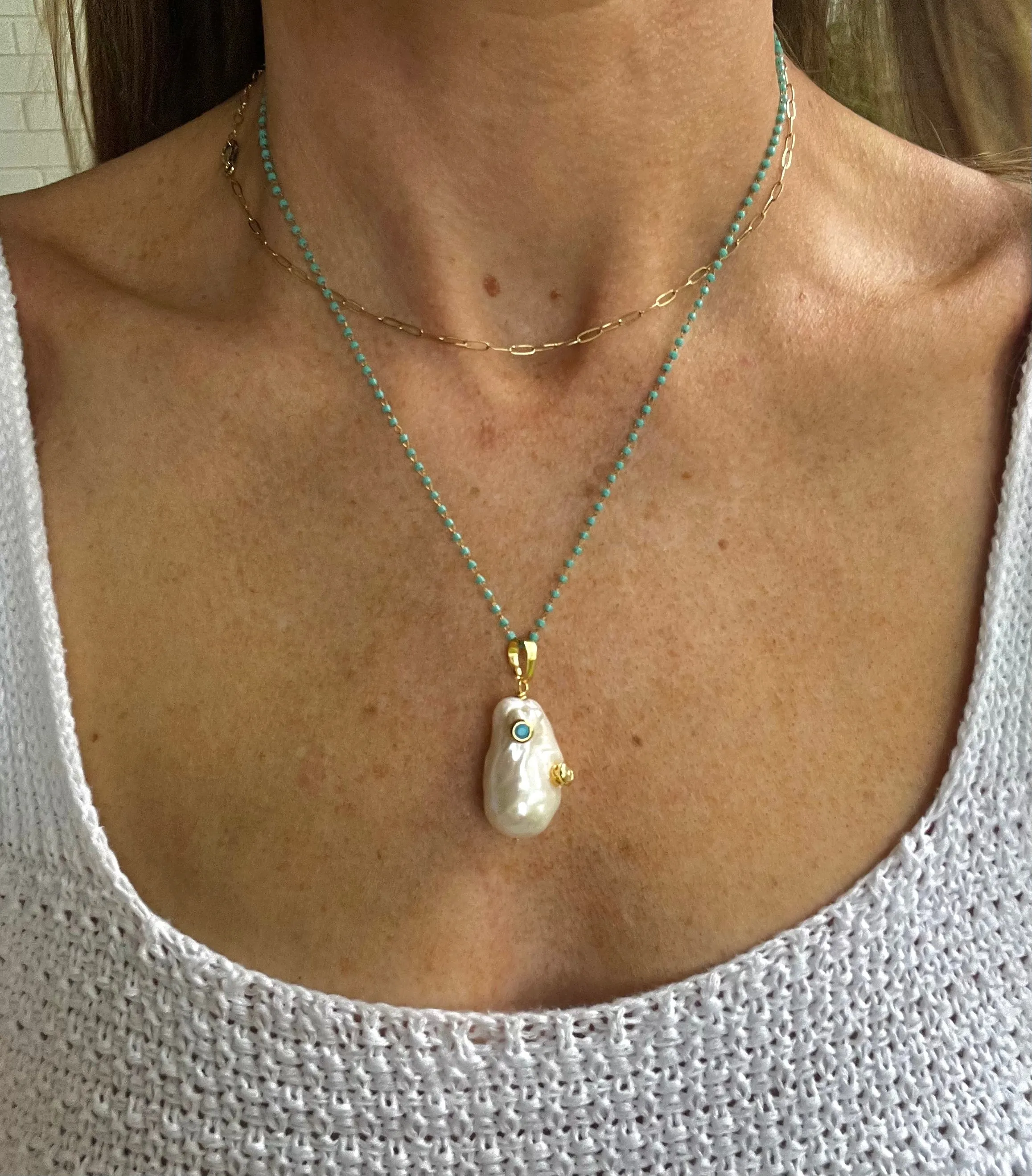 Turquoise Beaded Freshwater Pearl Necklace
