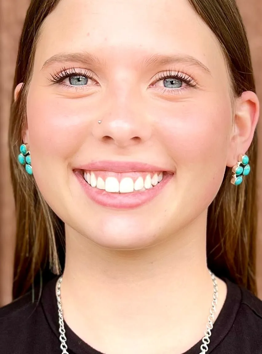 Turquoise Cluster Sterling Silver Navajo Earrings
