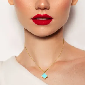 Turquoise Gold Dipped Quatrefoil Pendant Necklace