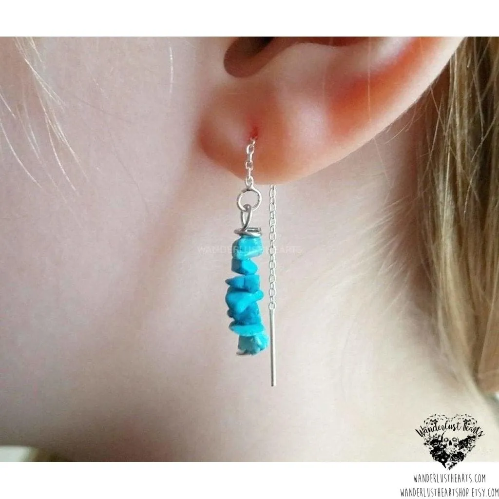 Turquoise stone threader earrings