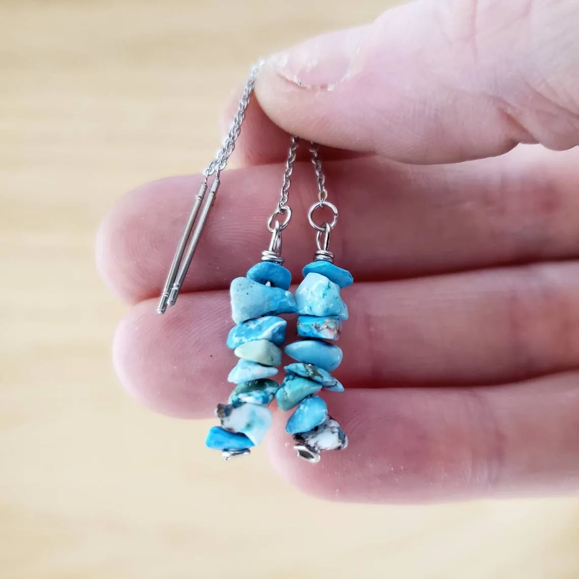 Turquoise stone threader earrings