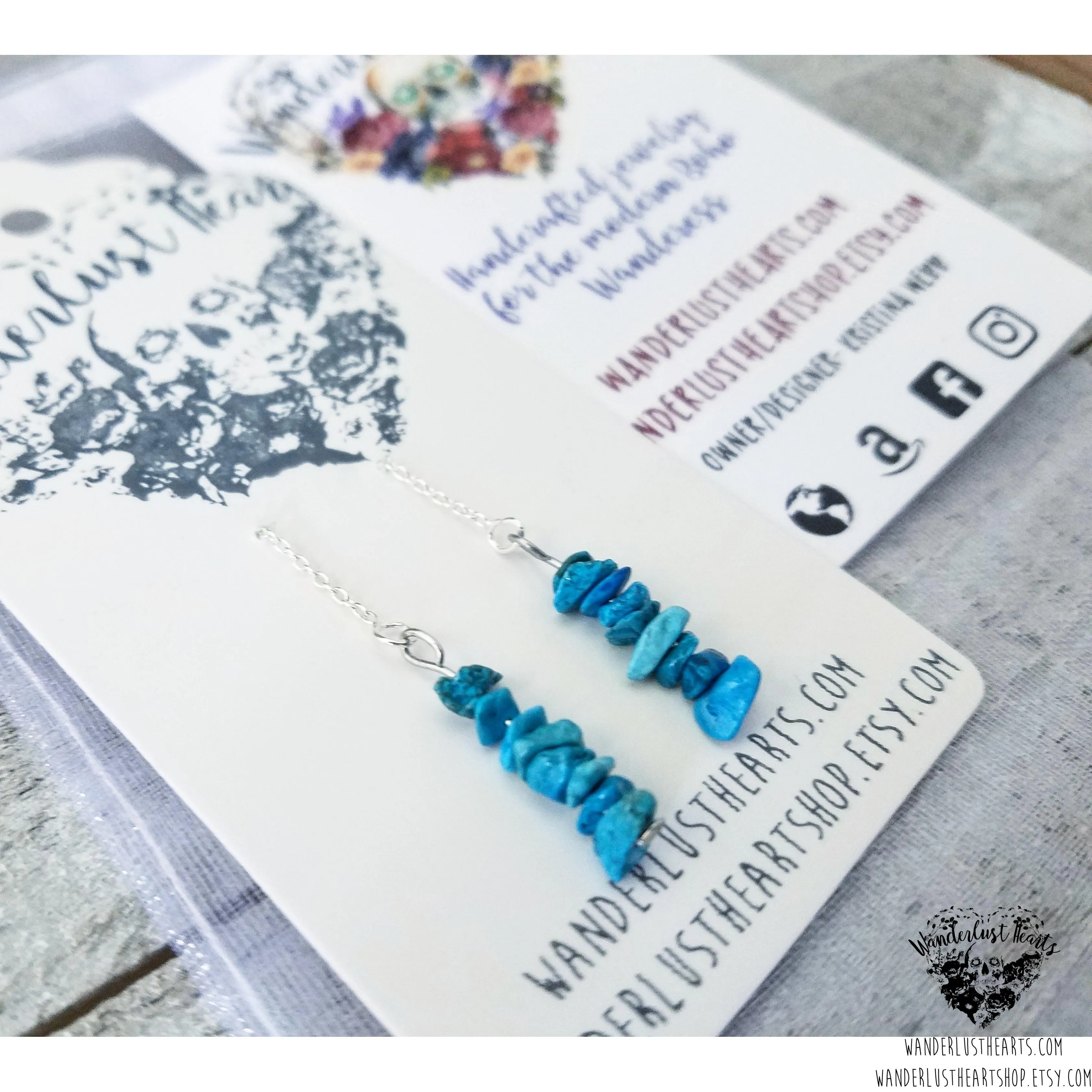 Turquoise stone threader earrings