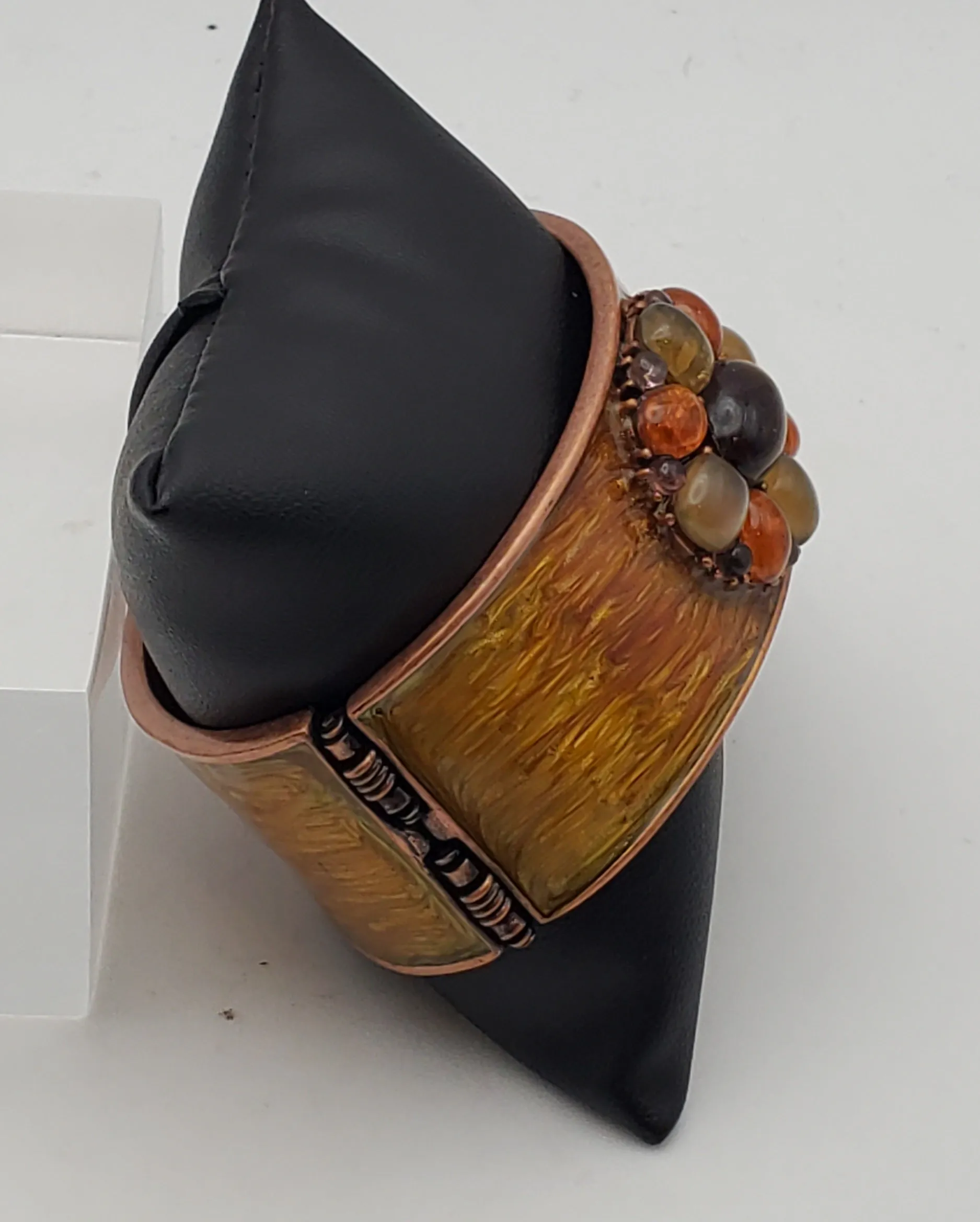 Vintage Copper Hinged Wide Cuff Enameled Bracelet