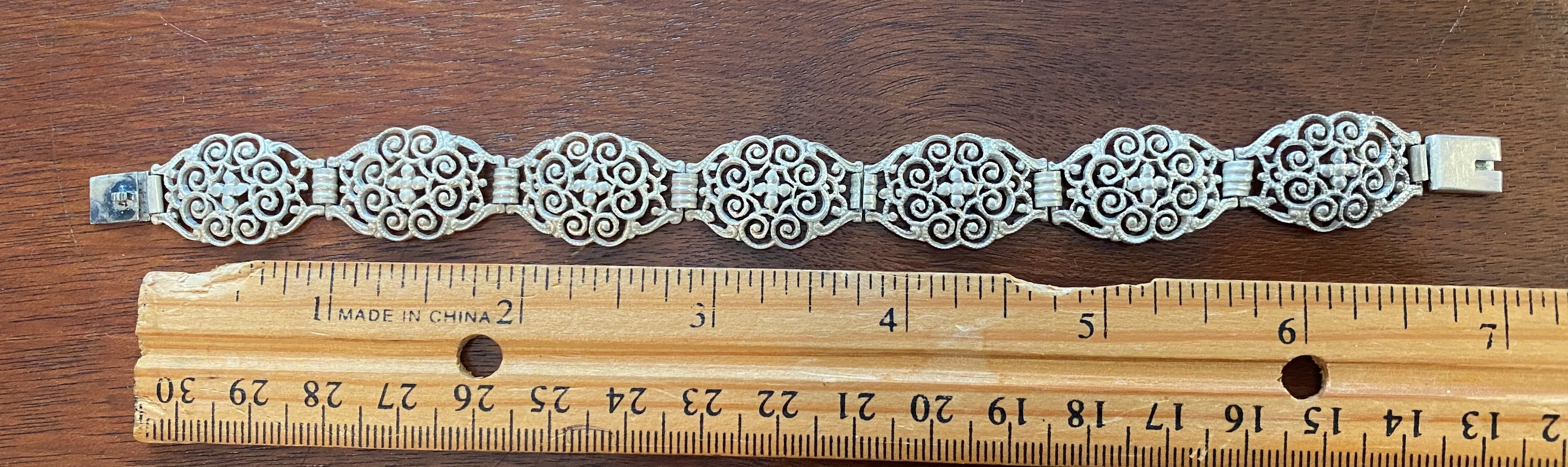 Vintage Filigree Silver Tone Panel Bracelet