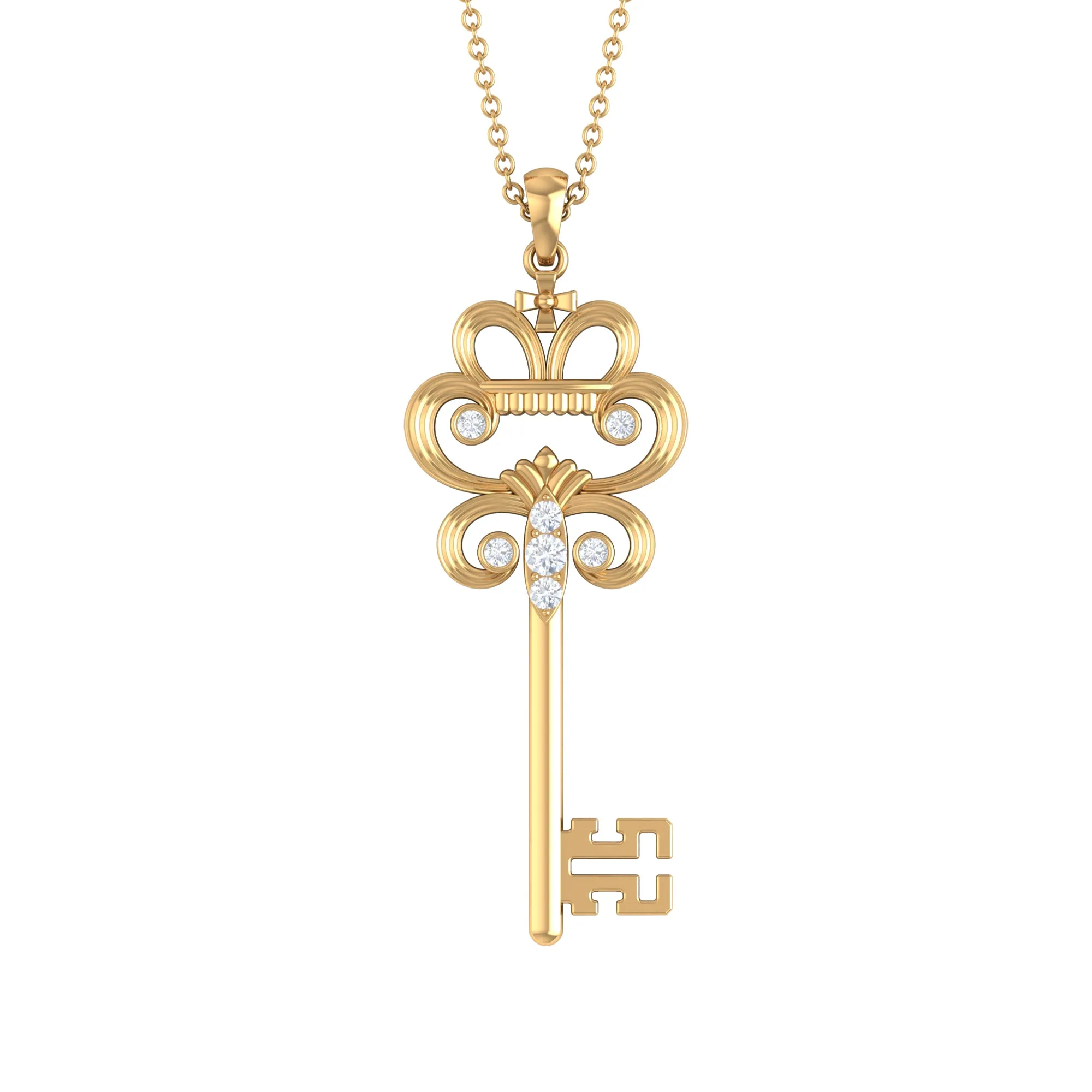 Vintage Inspired Cubic Zirconia Key Pendant Necklace