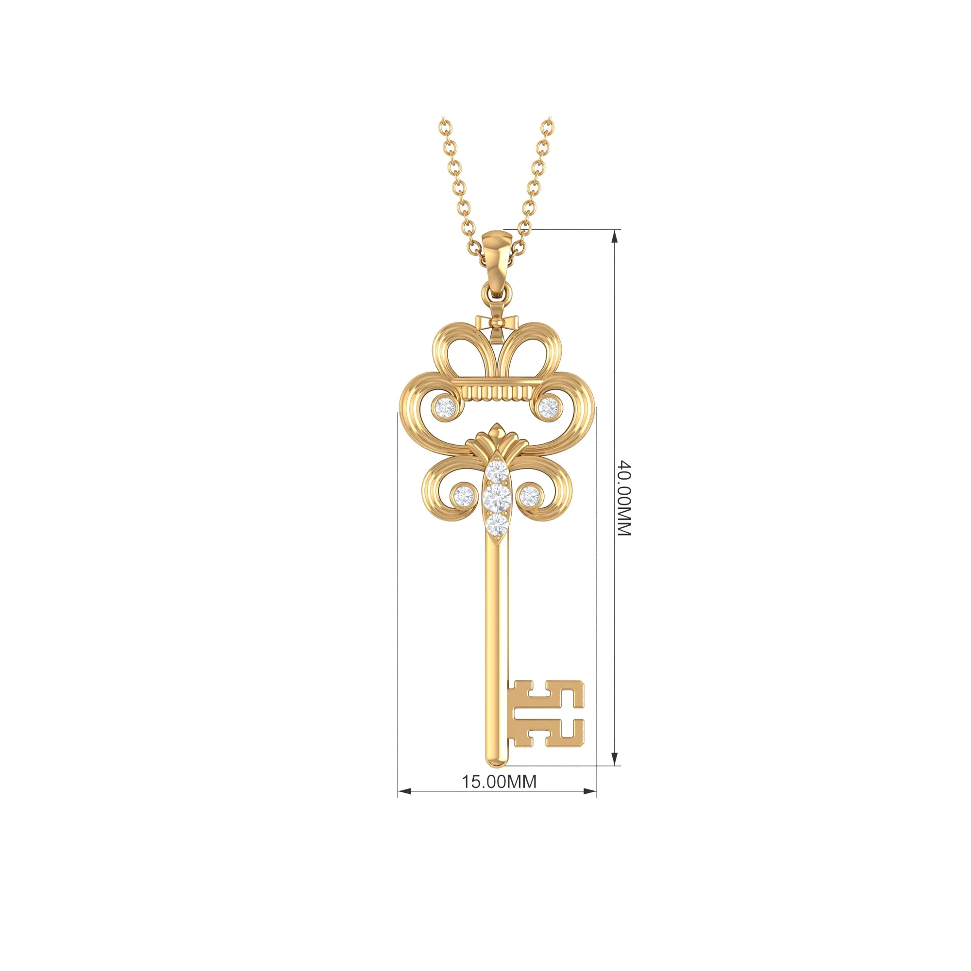 Vintage Inspired Cubic Zirconia Key Pendant Necklace