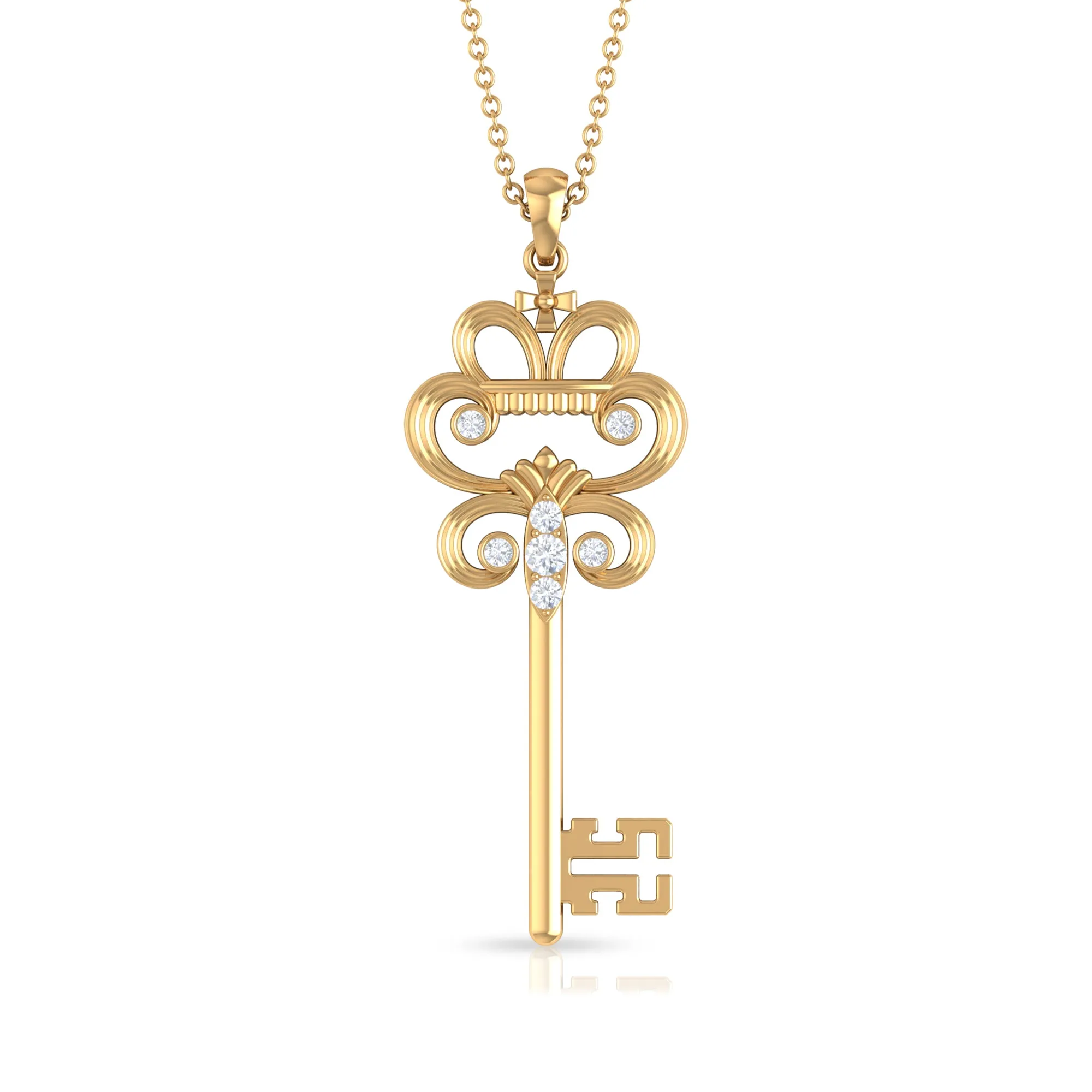 Vintage Inspired Cubic Zirconia Key Pendant Necklace