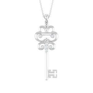 Vintage Inspired Cubic Zirconia Key Pendant Necklace