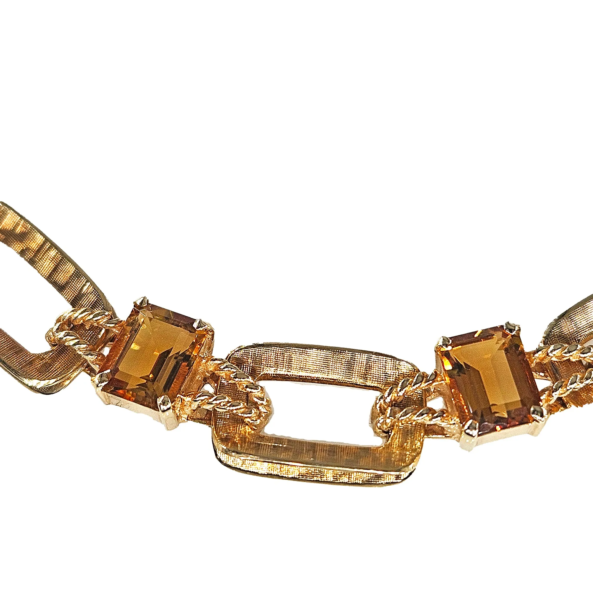 Vintage Retro 18.90ctw Emerald cut Citrine Line Link 14k Yellow Gold Bracelet