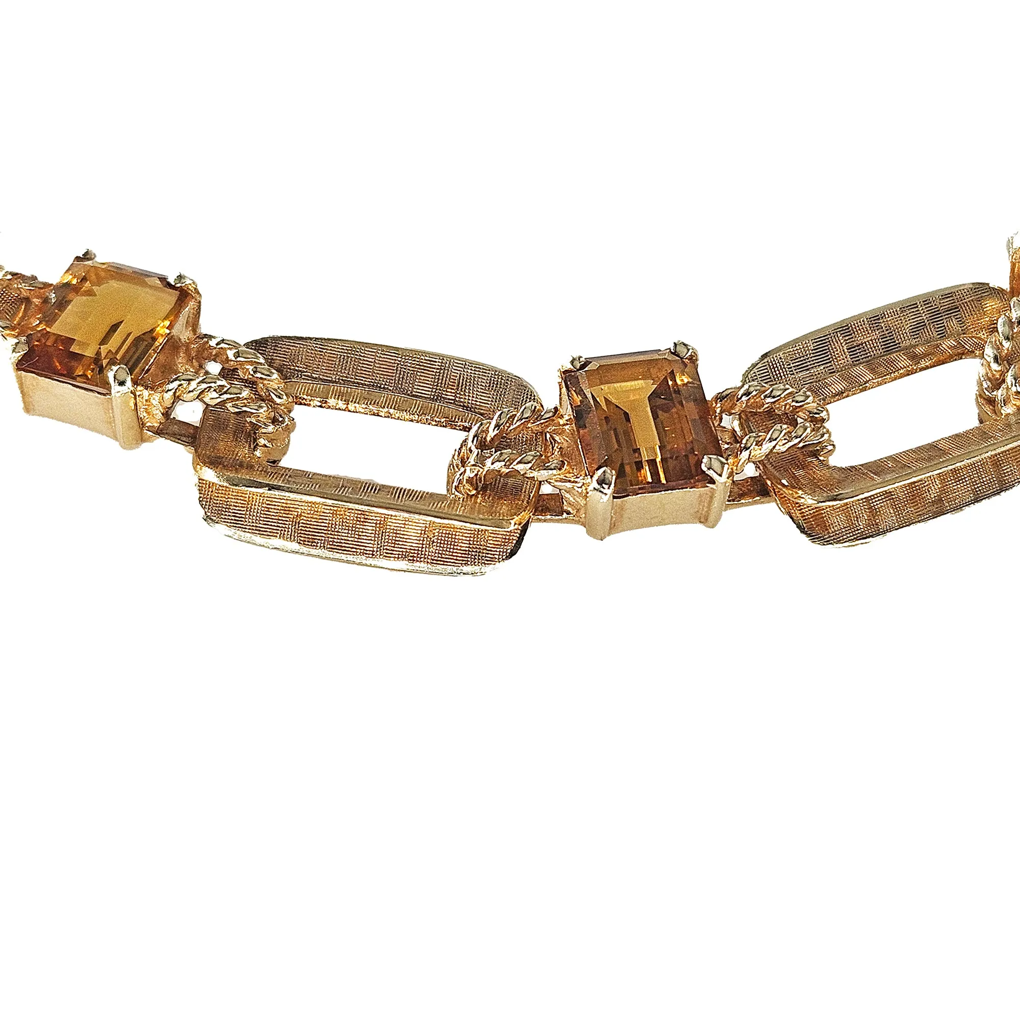 Vintage Retro 18.90ctw Emerald cut Citrine Line Link 14k Yellow Gold Bracelet