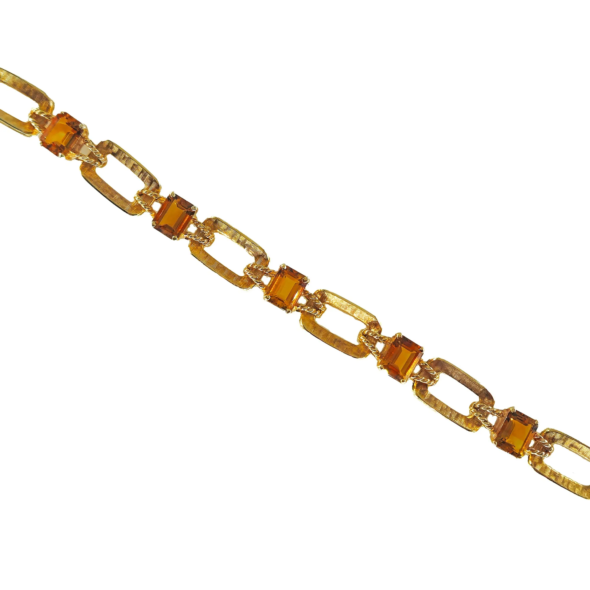 Vintage Retro 18.90ctw Emerald cut Citrine Line Link 14k Yellow Gold Bracelet