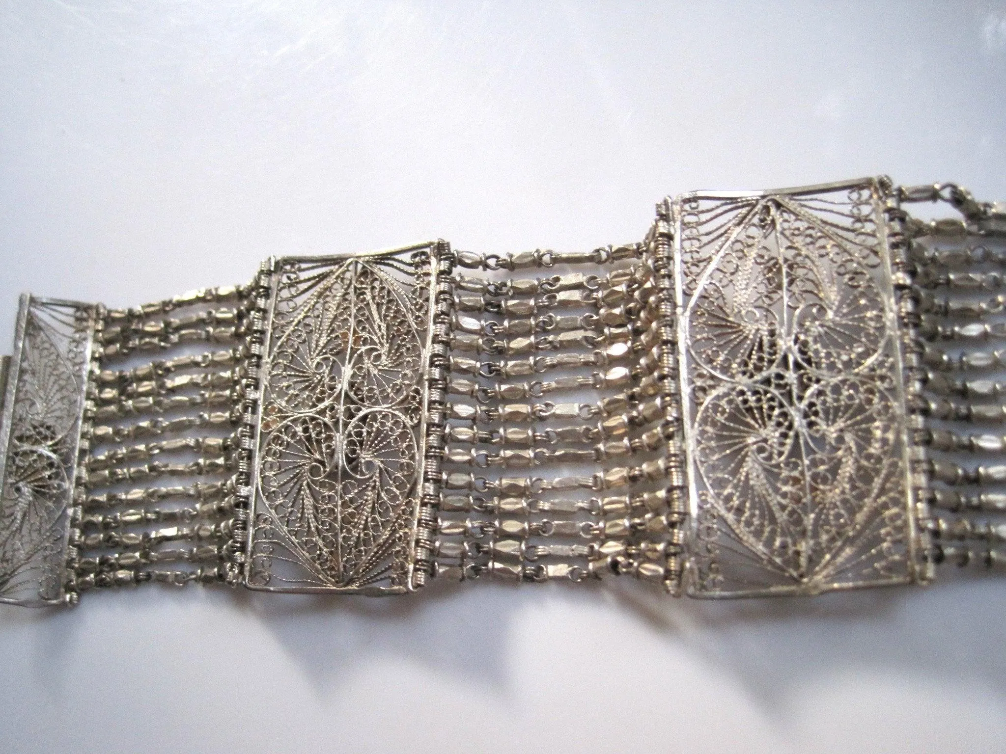 Vintage Silver and Carnelian Egyptian Link Bracelet from the 1930s