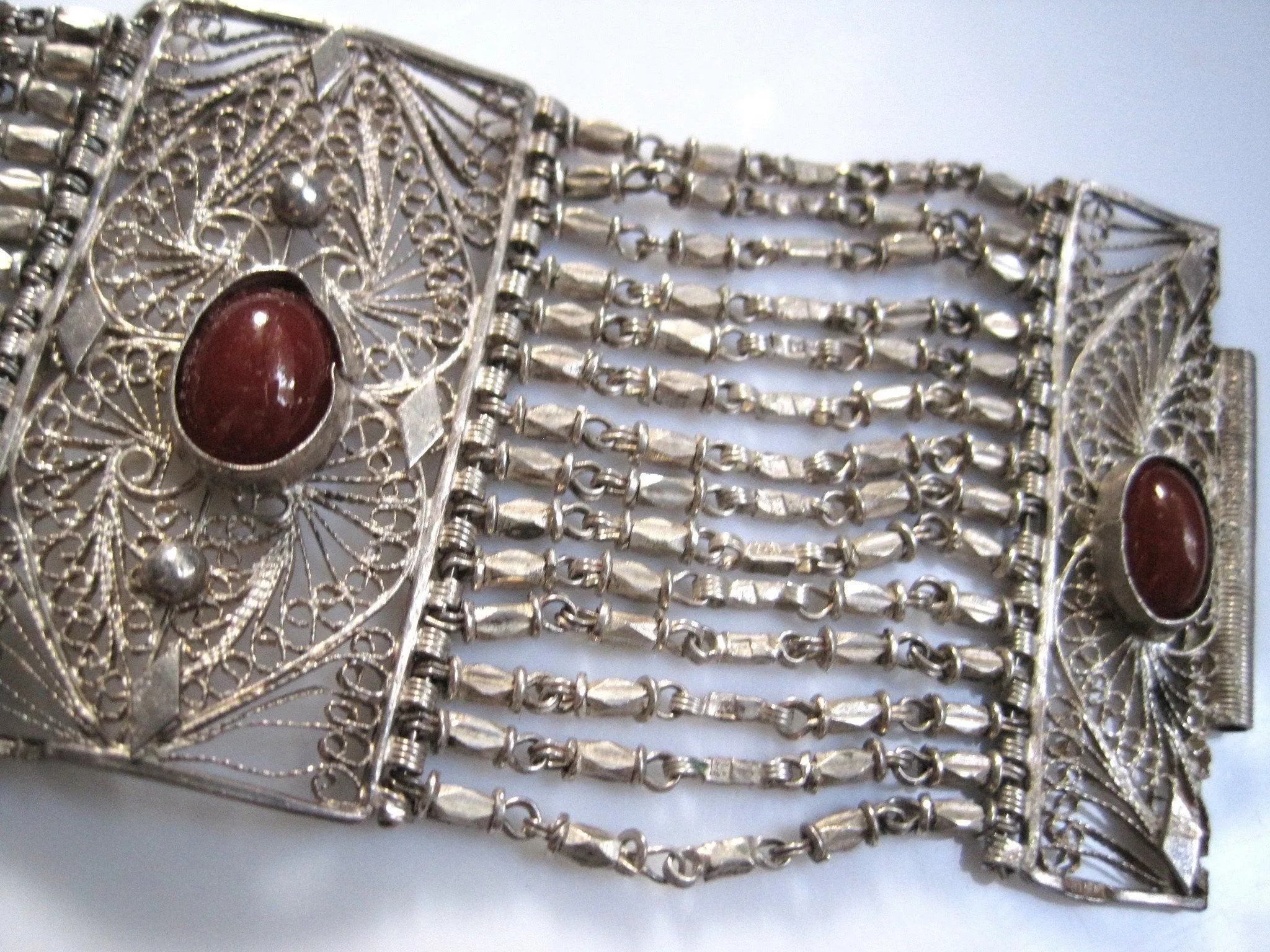 Vintage Silver and Carnelian Egyptian Link Bracelet from the 1930s