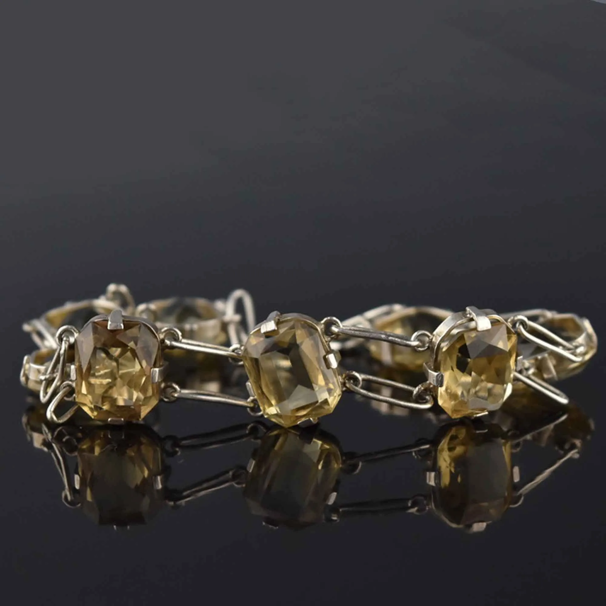 Vintage Sterling Silver Citrine Statement Bracelet