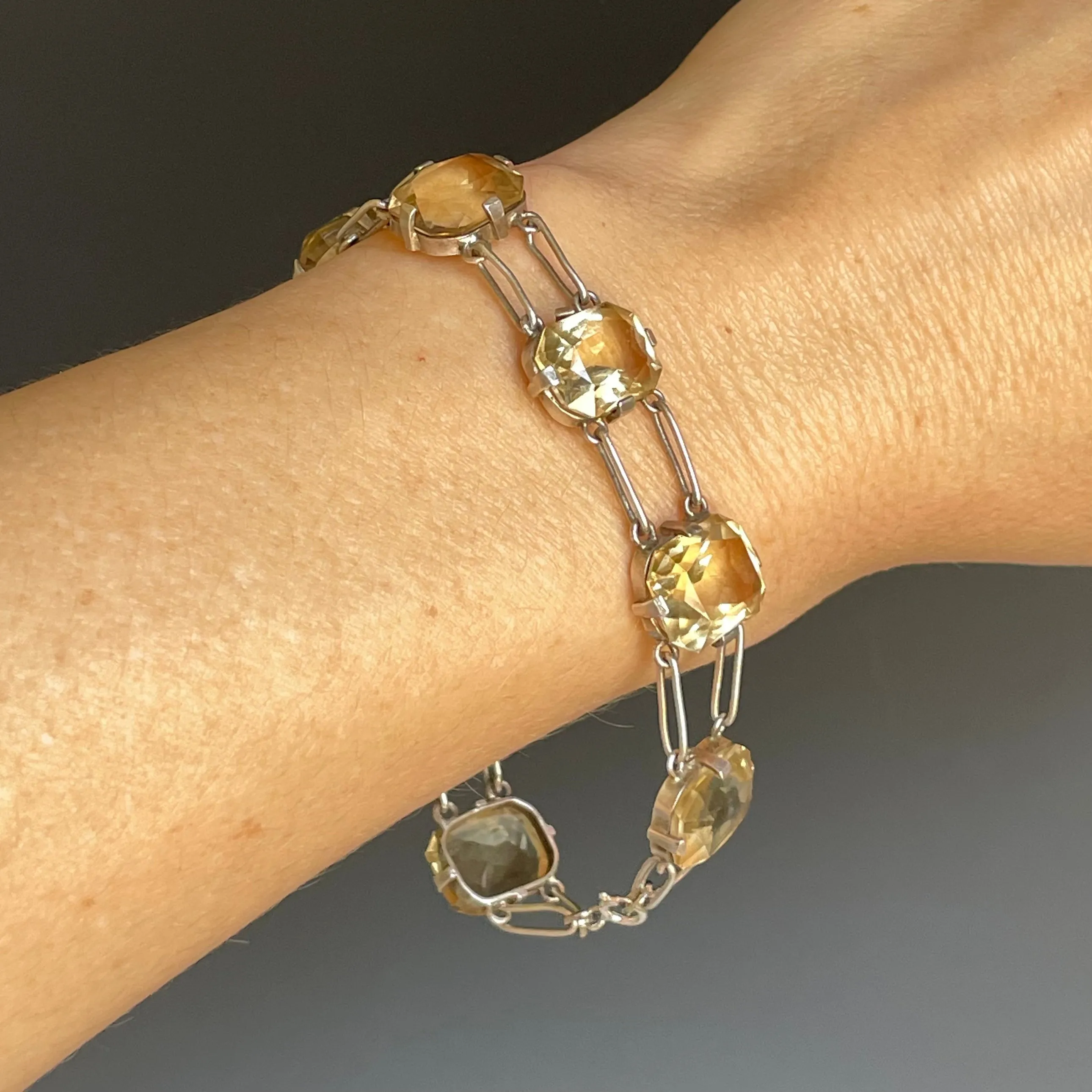 Vintage Sterling Silver Citrine Statement Bracelet