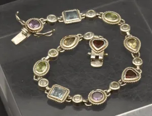 Vintage Sterling Silver Multi-Gemstone Link Bracelet - 7.25"