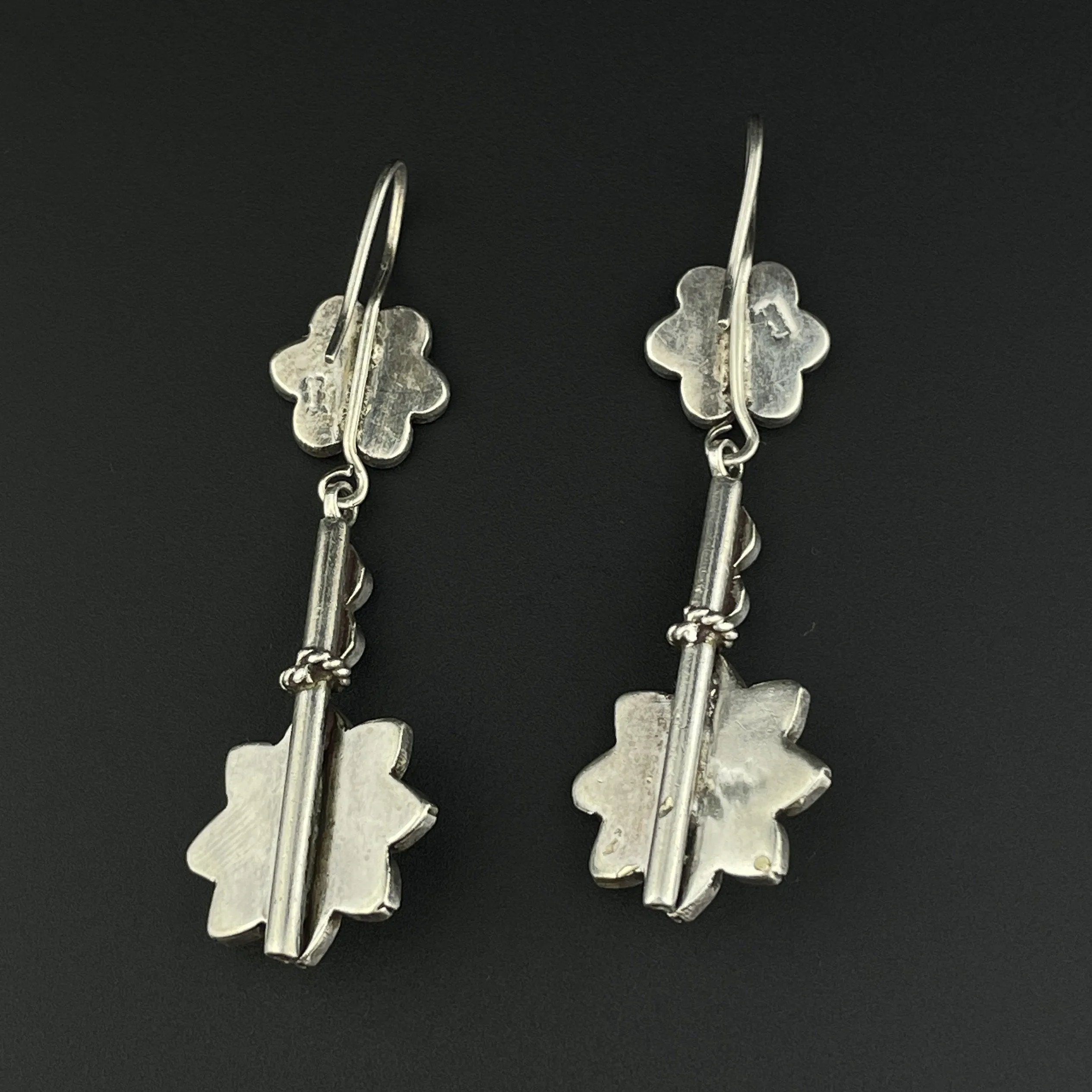 Vintage Sterling Silver Turquoise Flower Drop Earrings