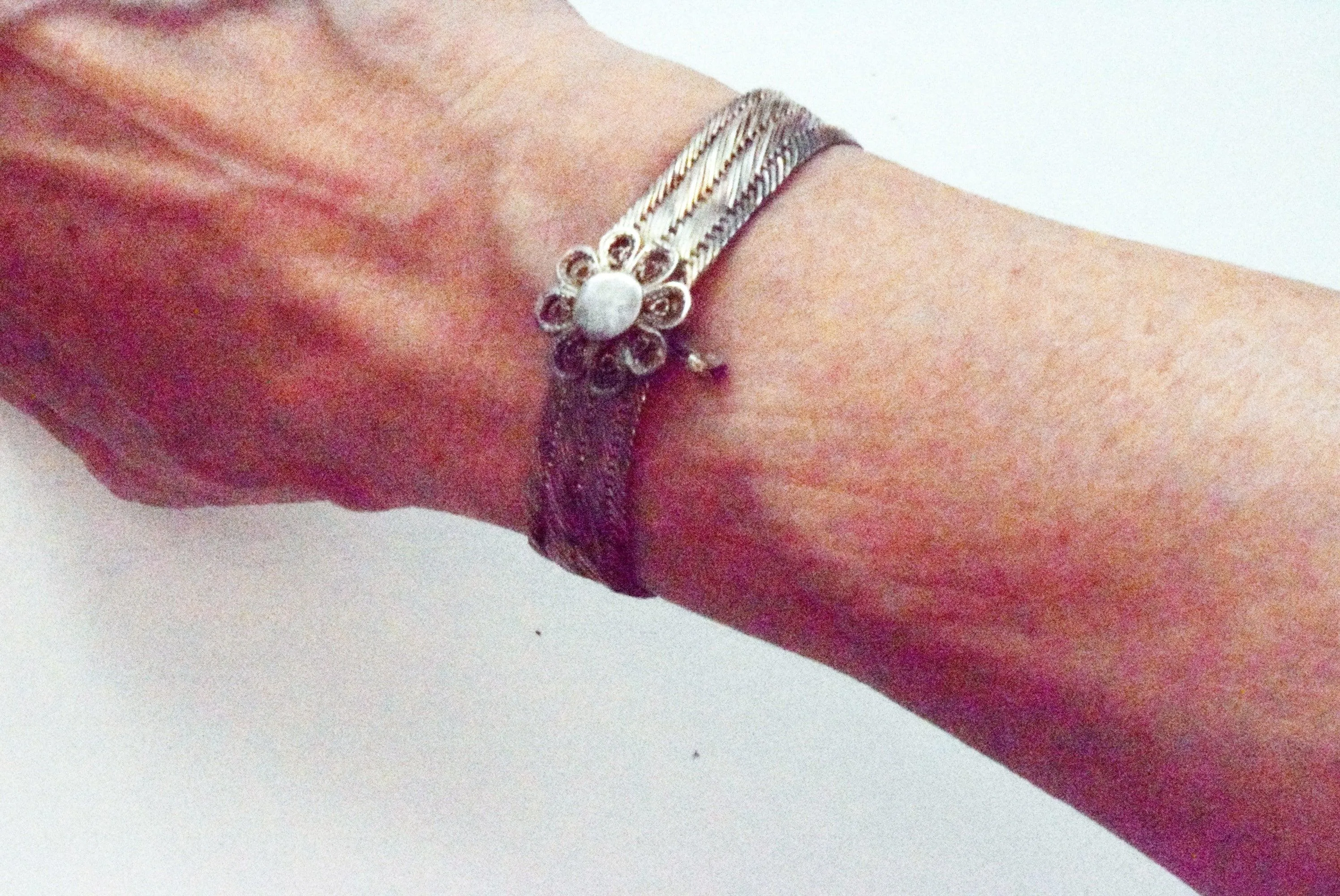 Vintage Trabzon Thin Hand Woven Silver Bracelet from Turkey