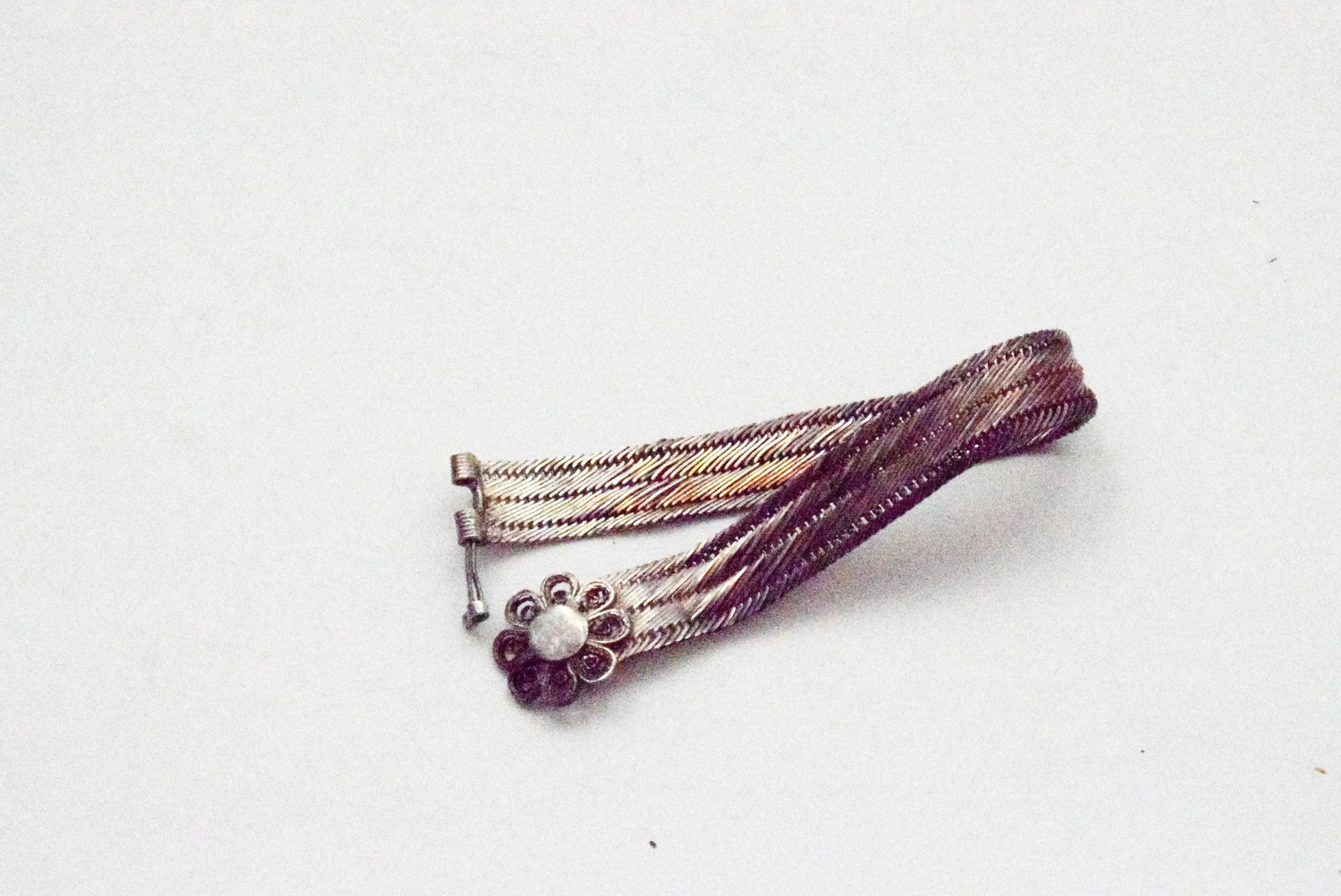Vintage Trabzon Thin Hand Woven Silver Bracelet from Turkey