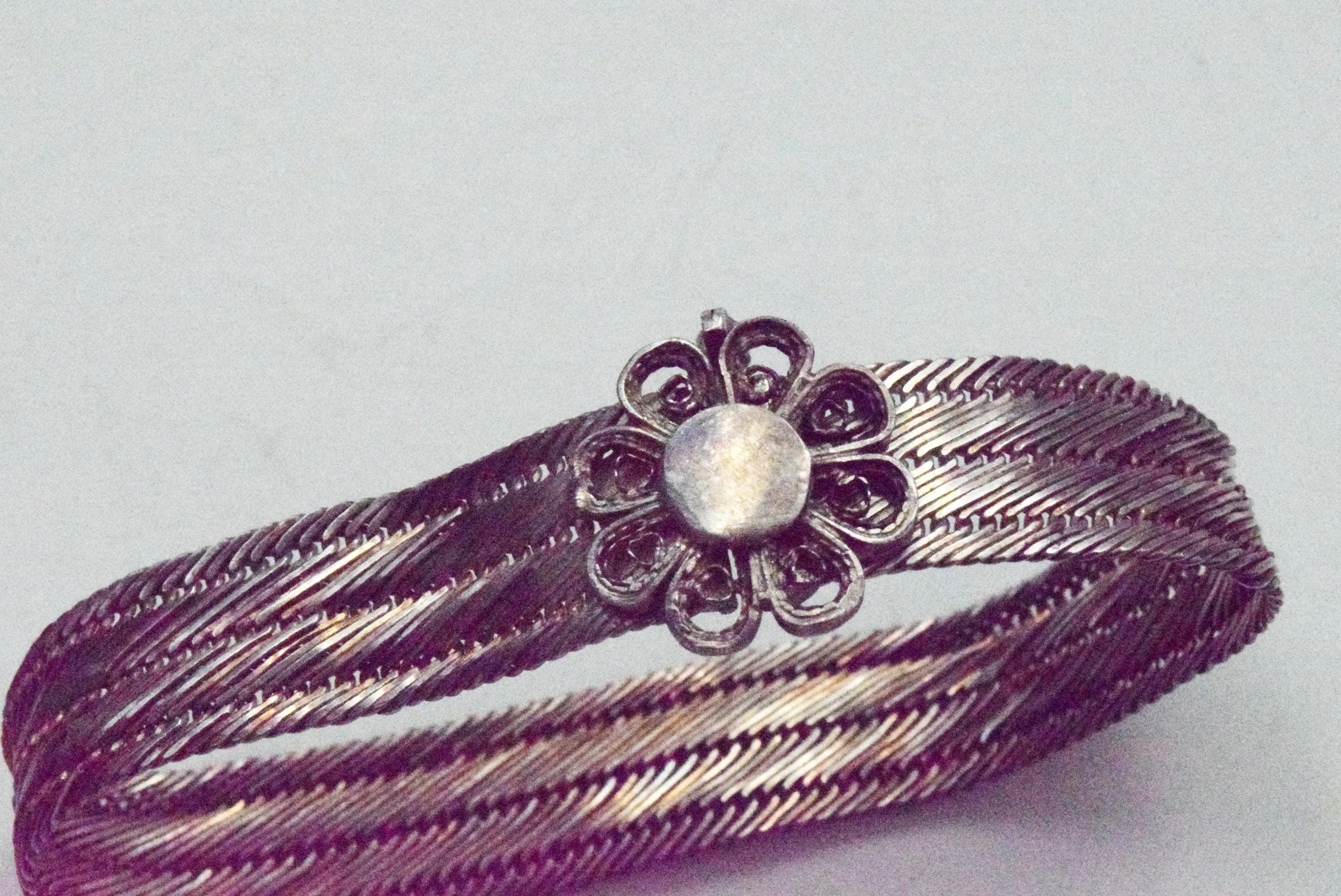 Vintage Trabzon Thin Hand Woven Silver Bracelet from Turkey