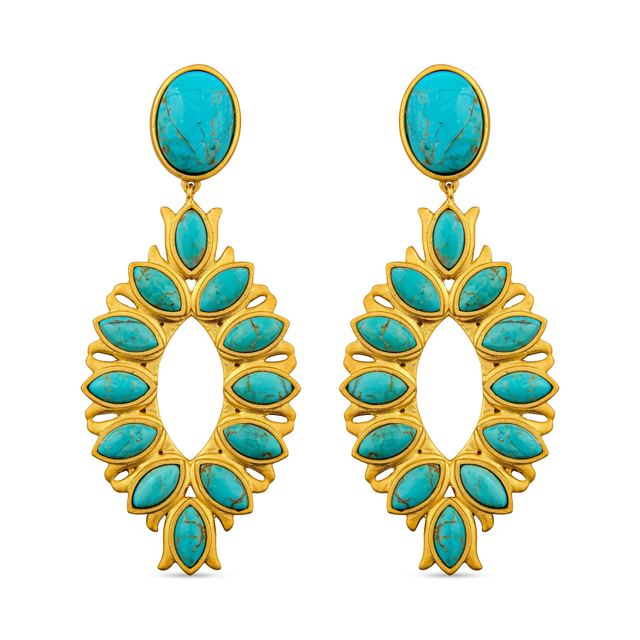 Water Lily Drop Earrings - Turquoise