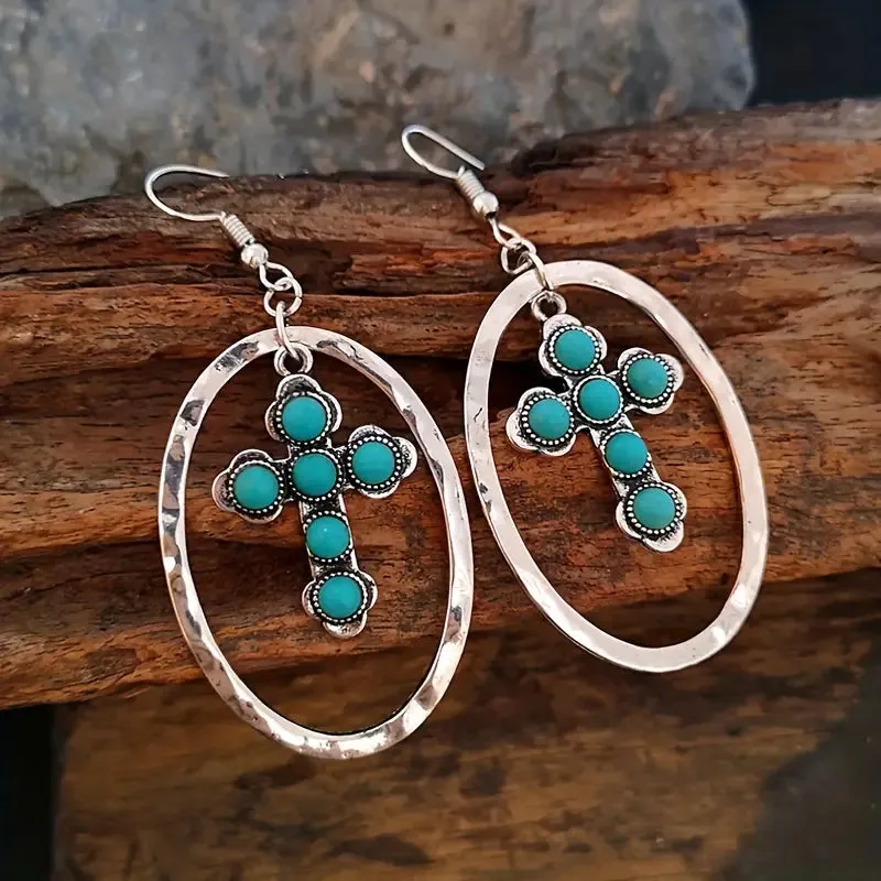 Western Turquoise Cross Earrings only at Bling & Bloom's Boutique | Country Jewelry | Women's Silver Earrings