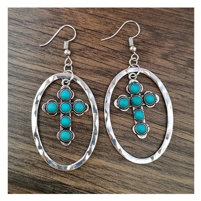 Western Turquoise Cross Earrings only at Bling & Bloom's Boutique | Country Jewelry | Women's Silver Earrings