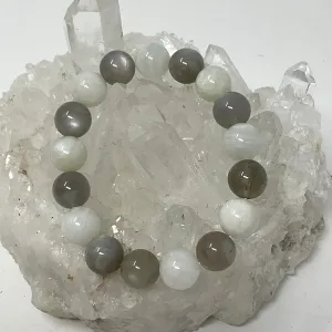 White & Grey Moonstone 12MM Round Bracelet