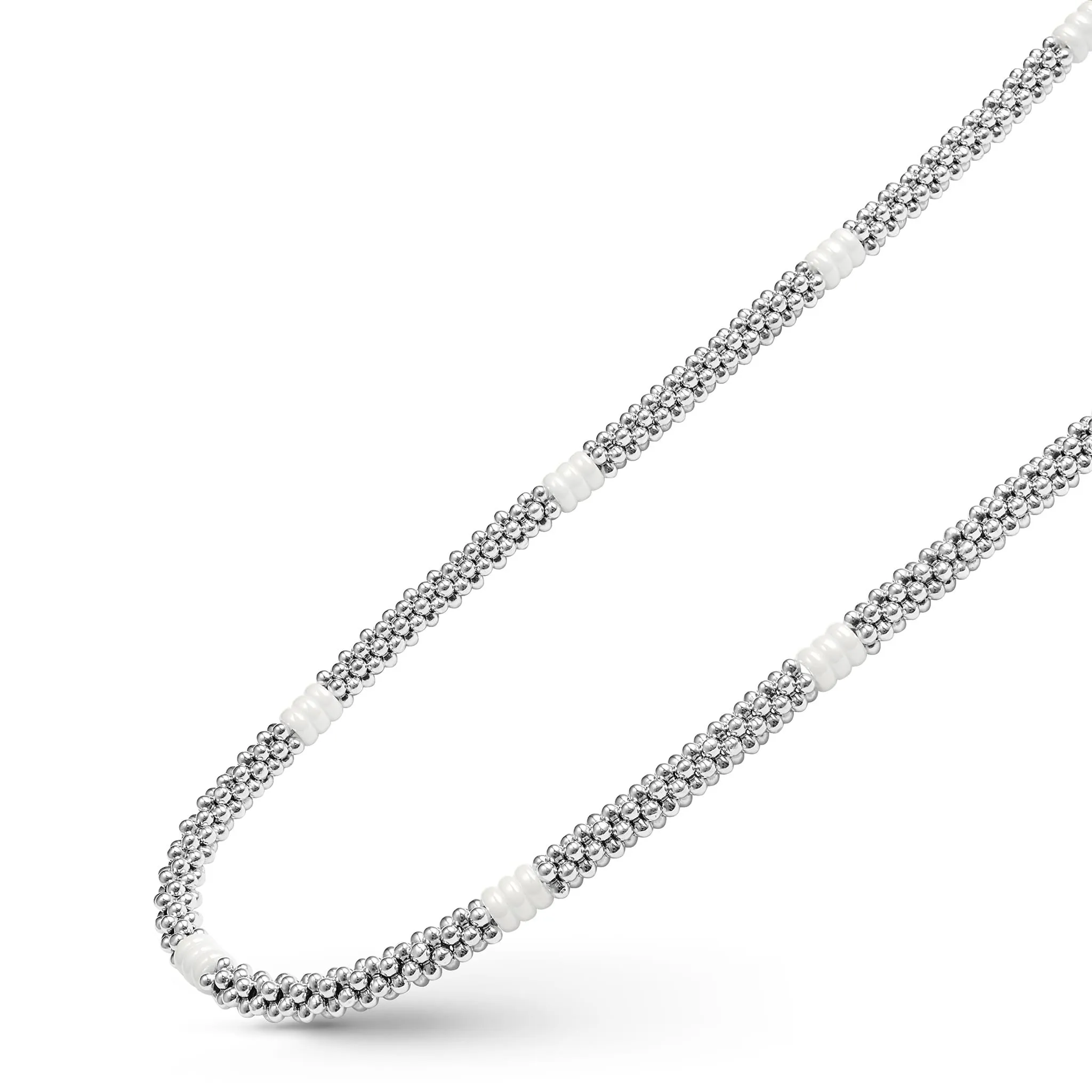 White Caviar Ceramic Three Bead Station Caviar Necklace