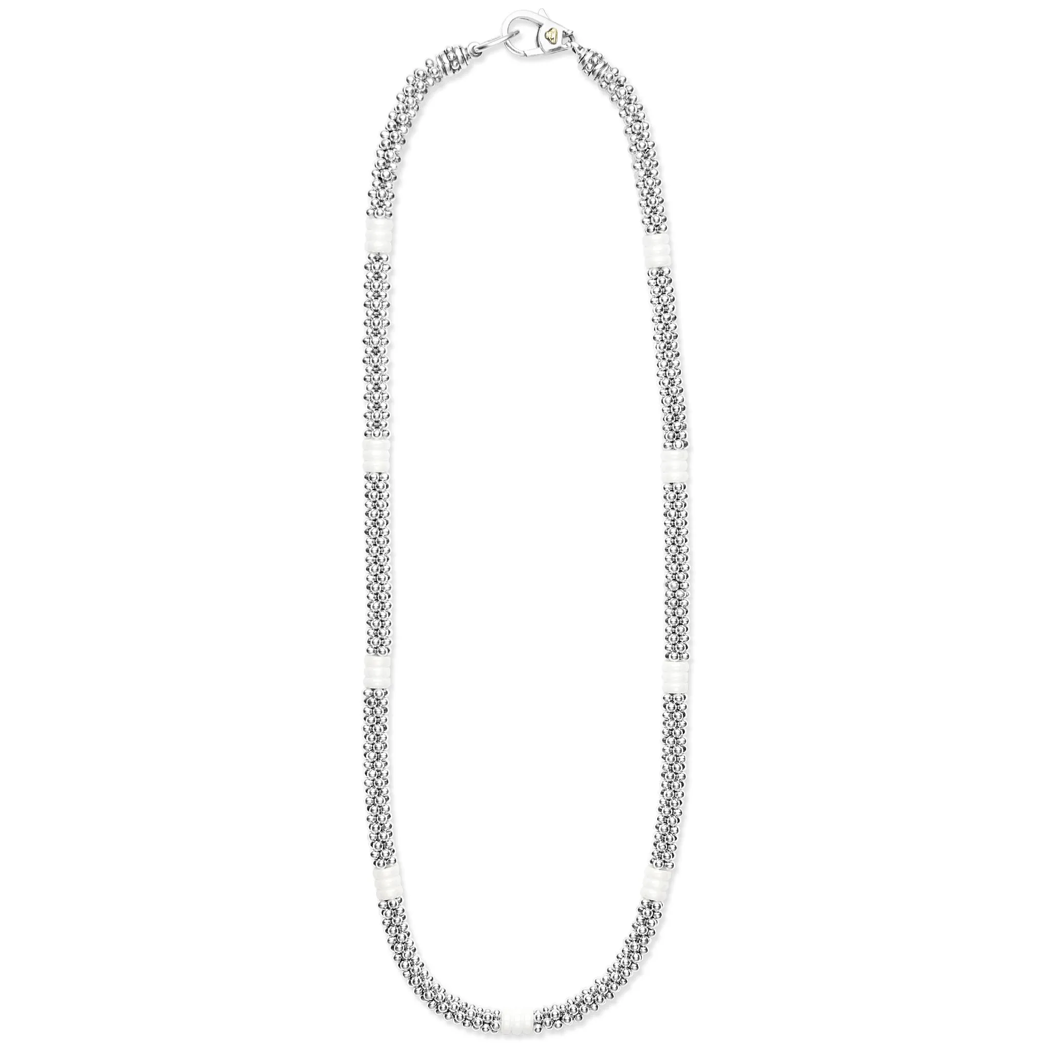 White Caviar Ceramic Three Bead Station Caviar Necklace