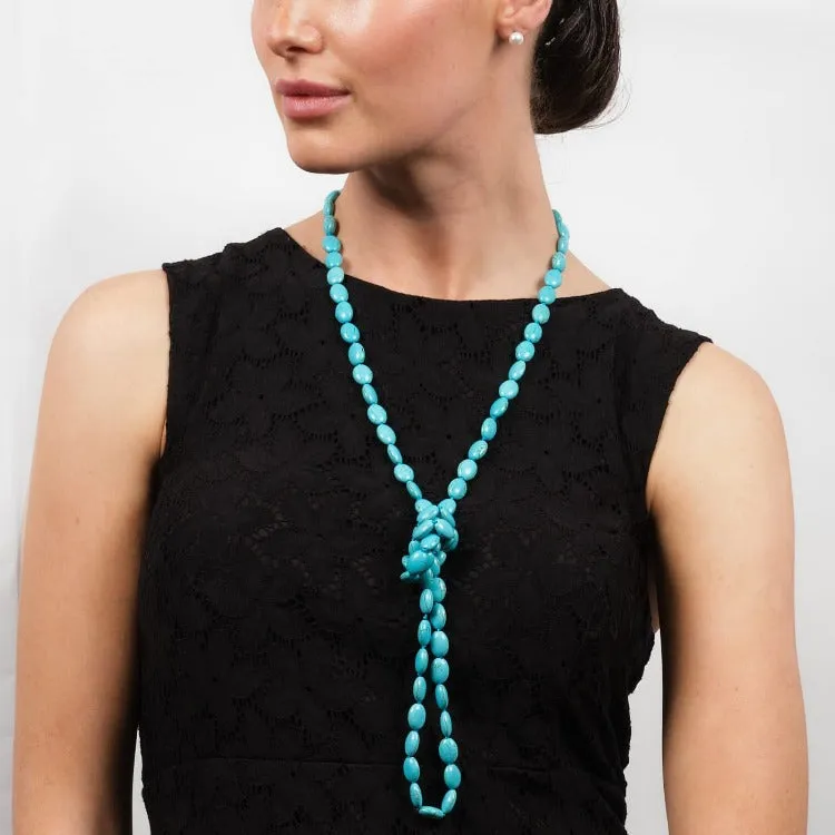 Womens Blue Turquoise Gemstone Necklace 120cm Long Sweater Chain Necklace